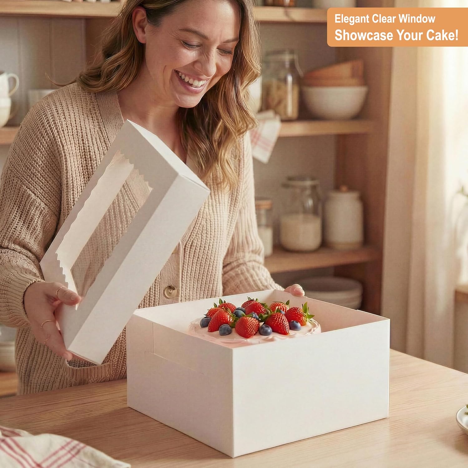 BOARDS+ 12 Inch Cake Boxes with Clear Window (12x12x12 25 Pack) – Sturdy Cardboard, Easy to Assemble, Disposable Cake Carriers for Weddings, Birthdays, and Special Occasions