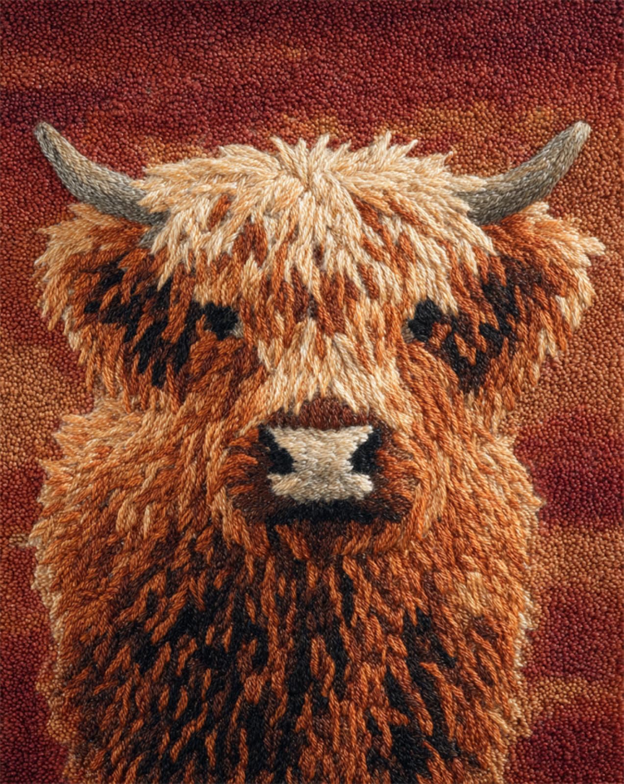 Wallphantom Latch Hook Rug Kits for Adults,Highland Cattle,Rug Making Kits Embroidery DIY Crochet Yarn for Beginners,Kids Craft Creative Gift,80x160cm