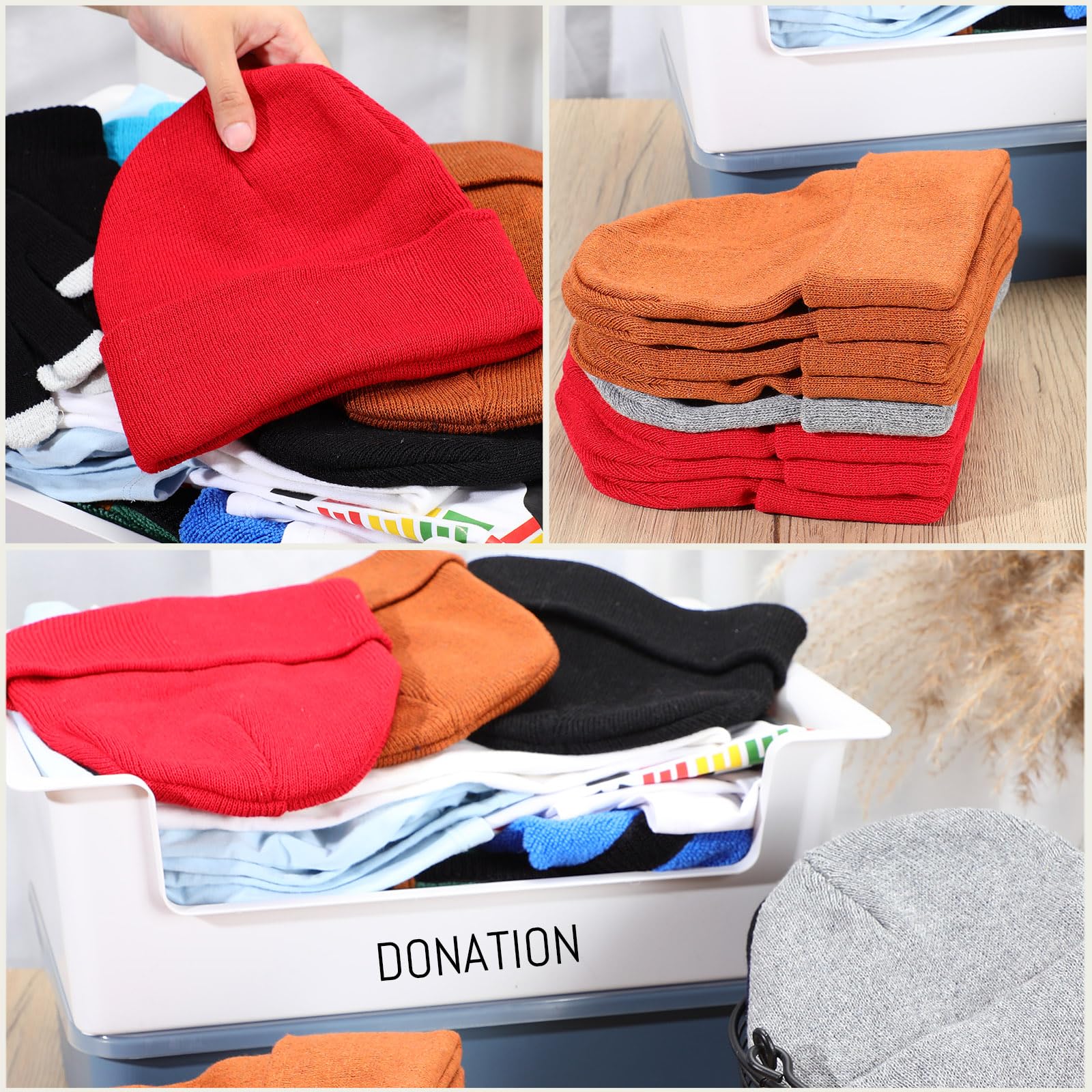 Toulite 200 gorros de invierno a granel para donación de personas sin hogar, unisex, gorro de punto cálido