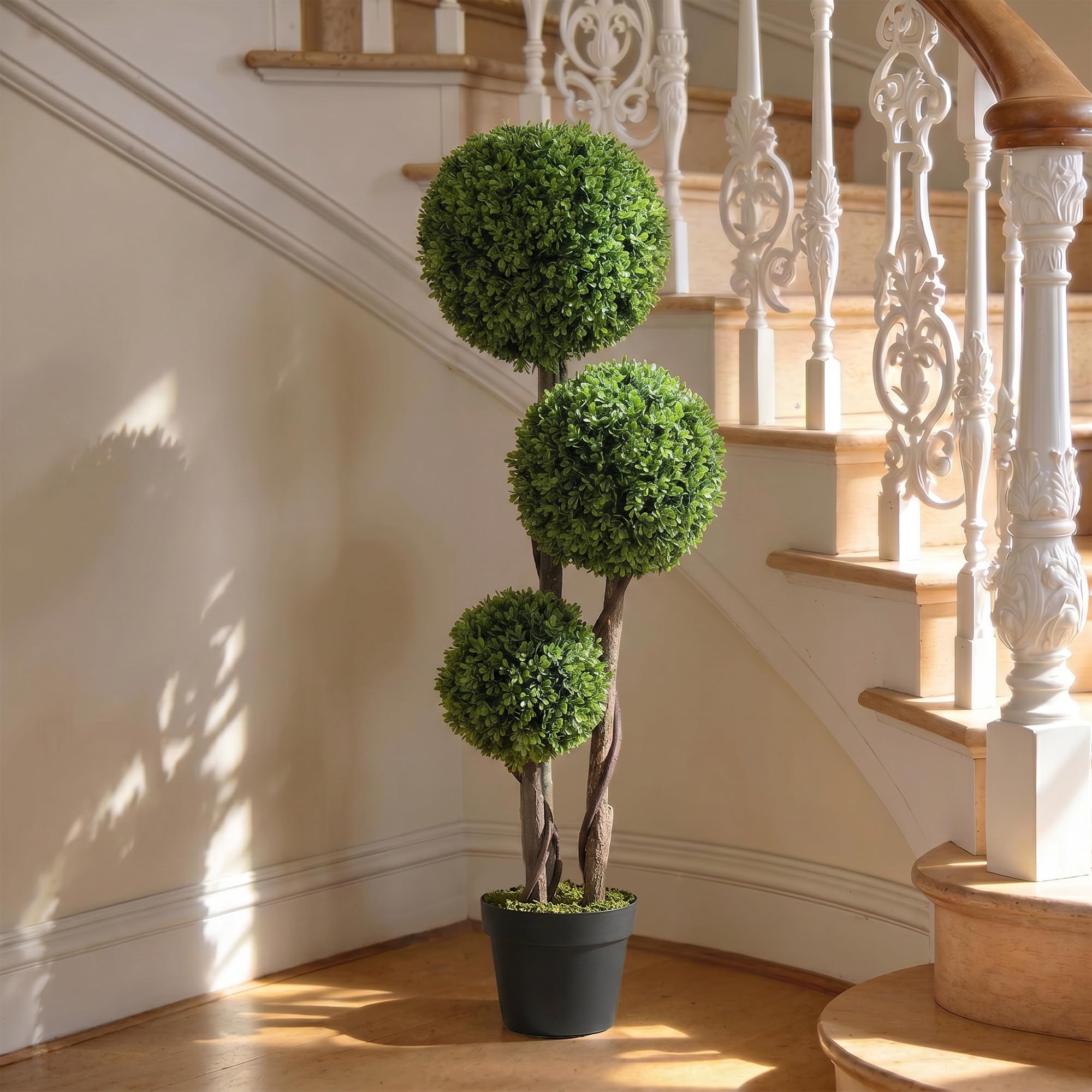 HOMCOM 1,16m Árbol topiario Artificial de boj en Maceta Verde Claro | Planta artificial, árbol de tres bolas, interior y exterior