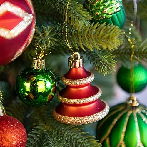 Miniatura 2 de Juego de 75 adornos navideños rojos y verdes - Kit de bolas inastillables para decoración de árbol de Navidad con estrella para coronar el árbol,