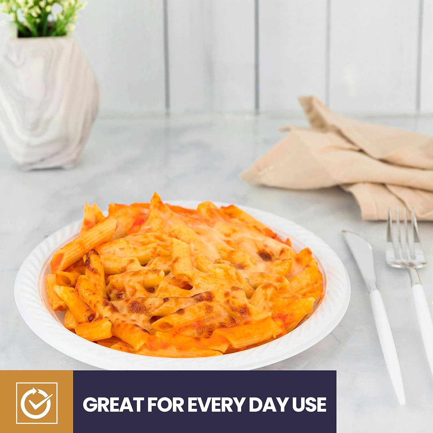 BluShine 125 Pack - 9 Inch White Plastic Plates Disposable Strong and Sturdy