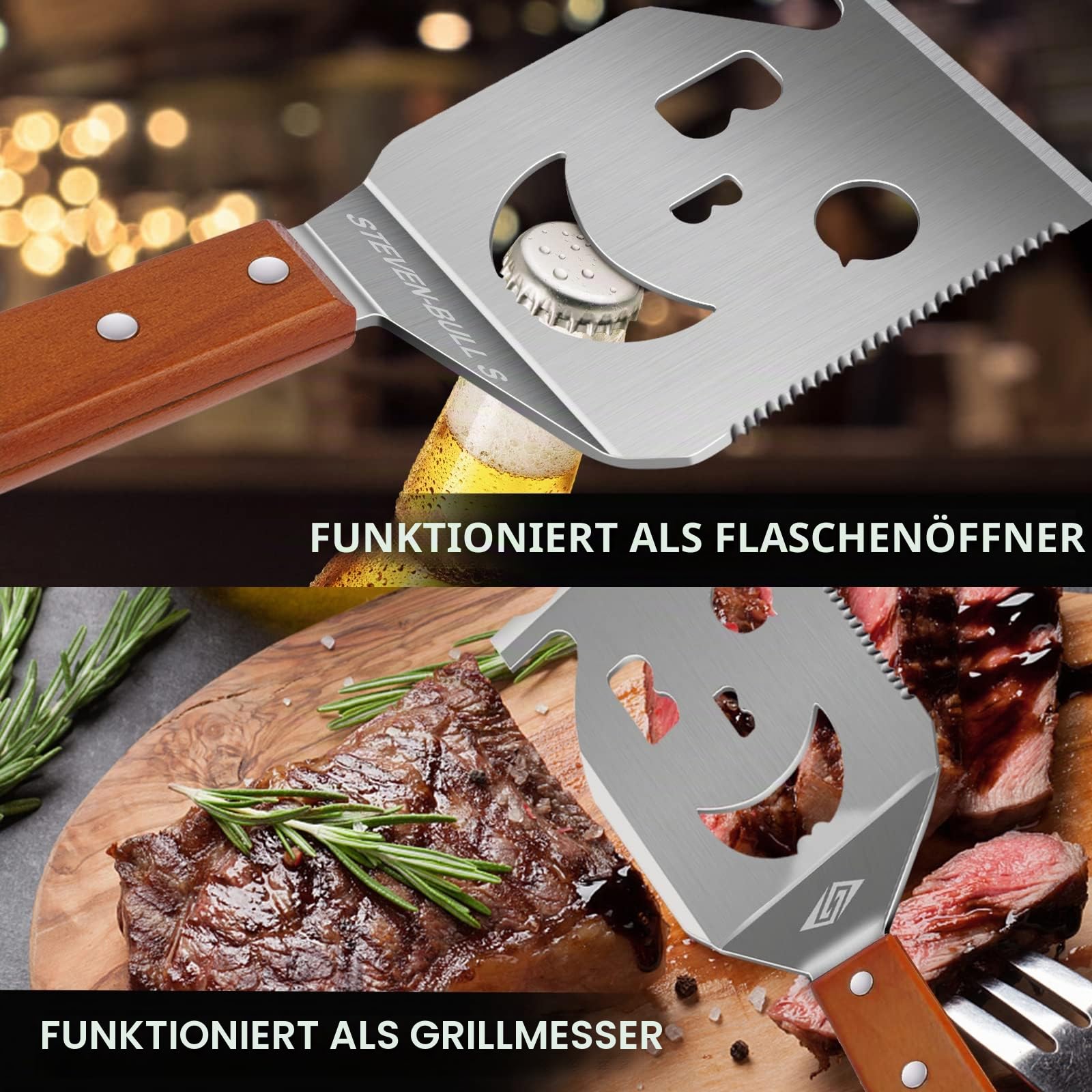 Grillspatel für Grill, 7-in-1-Grillwerkzeug für Grill,Multifunktion Grillwerkzeug, Papa-Geschenke, Geschenke für Männer.