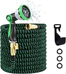 Expandable Garden Hose, Water Hose 100ft with 10 Function Nozzle, Flexible Hose with 3/4" Solid Brass Fittings, Extra Strength Fabric, Easy Storage Kink Free, Black & Blue