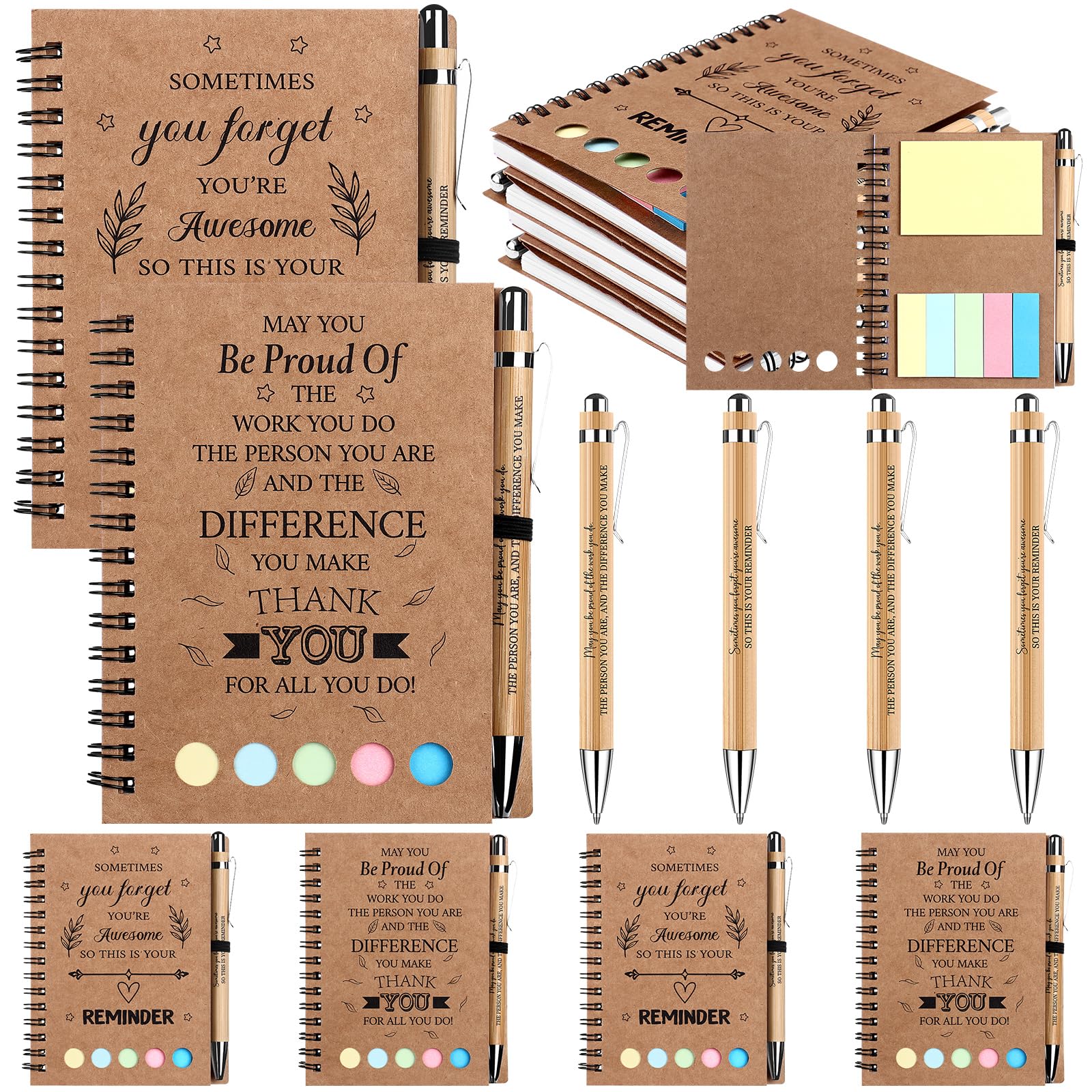 4 Sets Employee Appreciation Gifts Bulk Inspirational Notebooks with Sticky Notes Motivational Ballpoint Pens Personalised Notepad Thank You Gifts for Colleagues Coworkers Staff Teacher Volunteer
