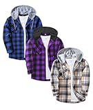 3 Pack Men's Flannel Hoodie Shirts Long Sleeve Casual Vintage Button Down Plaid Shirt Jacket with Pocket