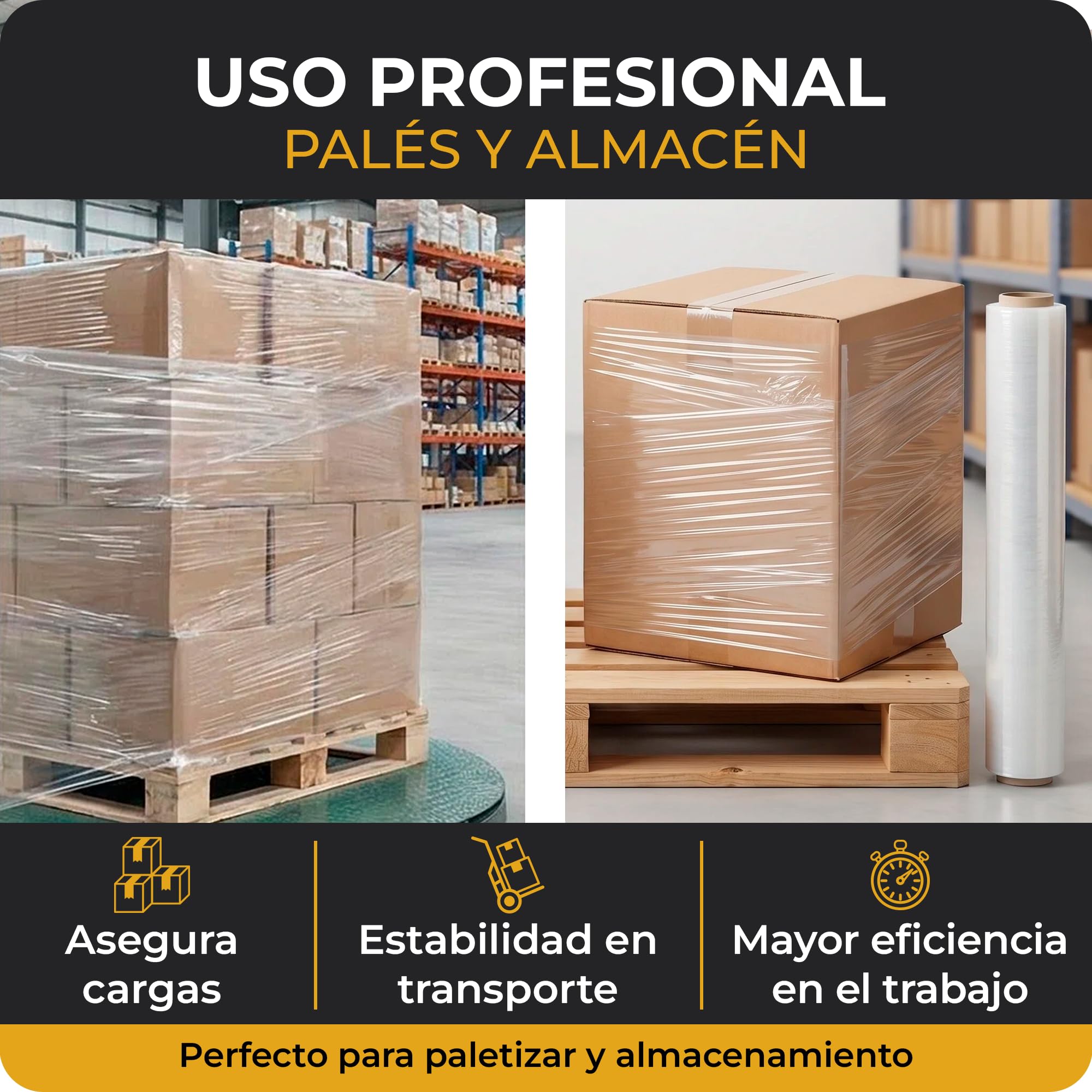 6 x Film Estirable Transparente 25 Micras 50 cm x 2 Kg | Coreless System con Hasta un 20% Más Film Útil | Film para Paletizar Palets, Profesional, Mudanzas, Almacén y Logística | Cia&Co (Pack de 6)