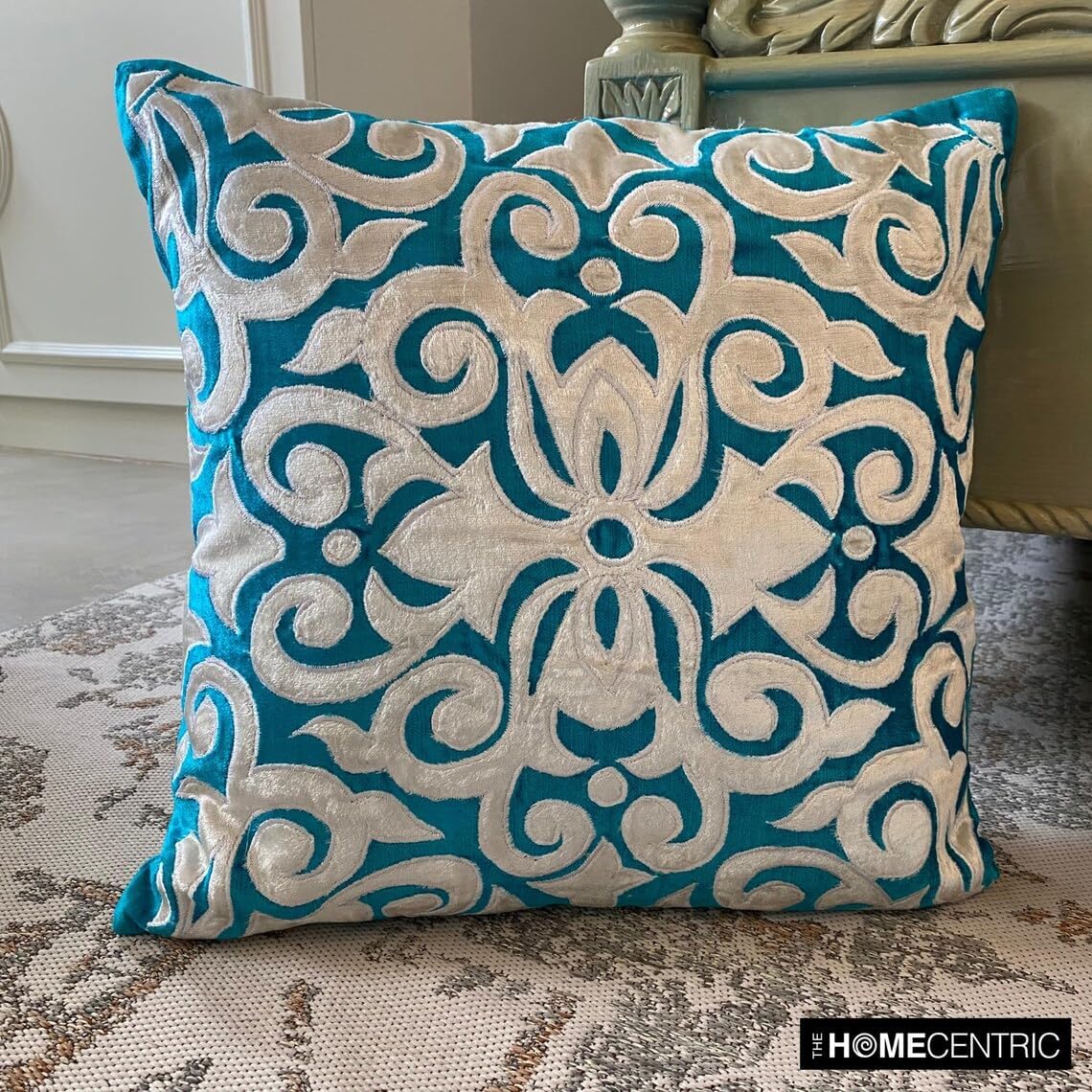 The HomeCentric Euro Sham Pillow, Blue European Shams 26x26 inch (65x65 cm) Velvet Euro Pillow Covers, Abstract, Moroccan, Applique, Modern Euro Pillow Shams Easter - Moroccan Tile