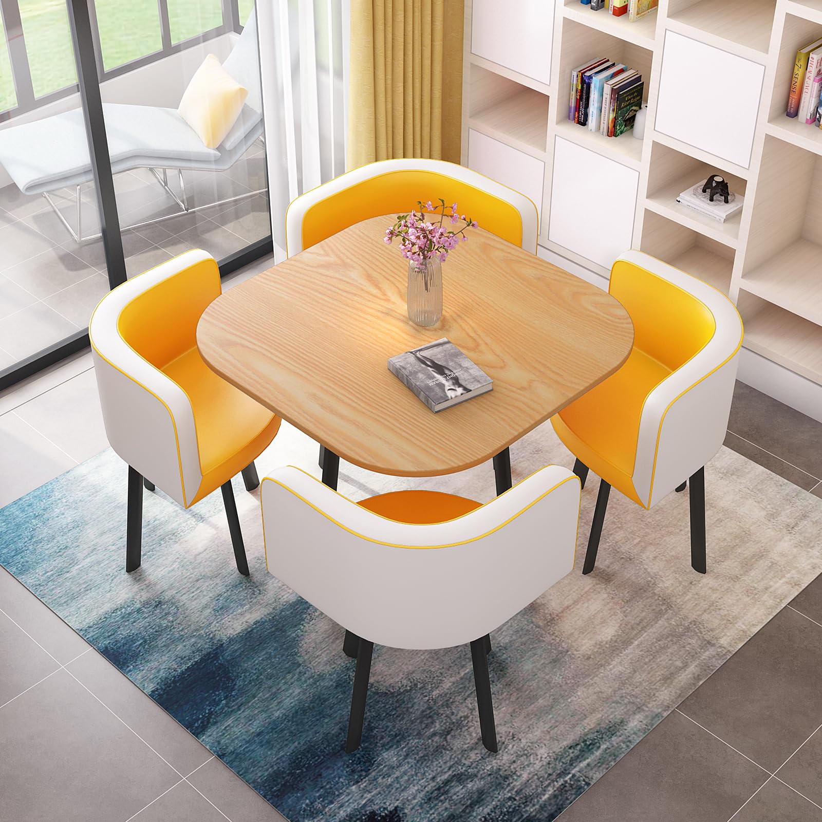 OLSKFUH Modern Round Dining Table Set With 4 Chairs For Business Meetings And Office Conference Small Round Coffee Table And Chair Combination Pu 6,Pu-12-80 * 80 * 73cm