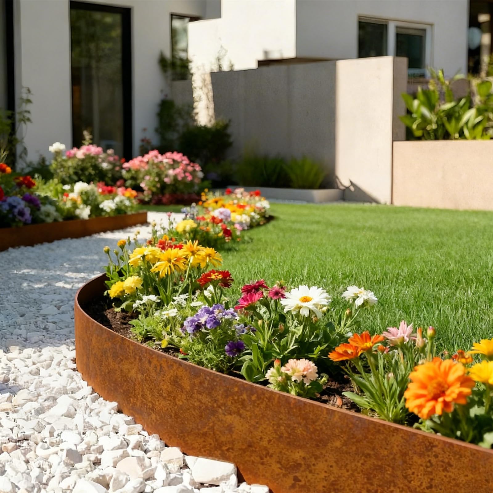 DAJAVE Rasenkante Metall 15M x 15CM, Beeteinfassung Verzinkt aus Stahlblech, 0.3mm Flexible Beetumrandung Rolle, Rasenbegrenzung für Garten inklusive Handschuhen & Box