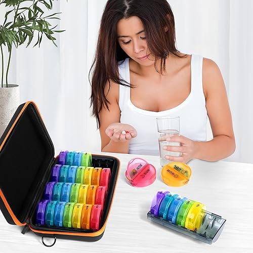 Miniatura 2 de Organizador mensual de pastillas 2 veces al día, pastilleros y organizador 2 veces al día, 7 días, mensual, puede hacerlo tú mismo, con funda