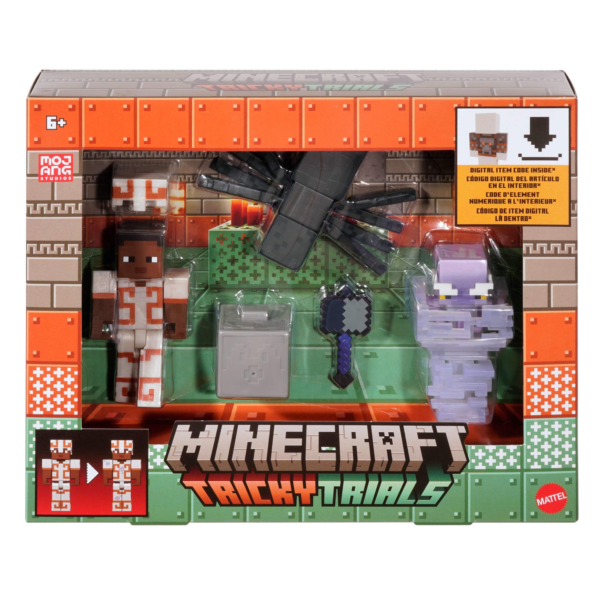 Minecraft 3.25" Figürler Hikaye Paketi, 3 aksiyon figürü, 2 aksesuar ve renk değişimi özelliği, 8 cm'lik koleksiyona uygun oyuncak, JKK15