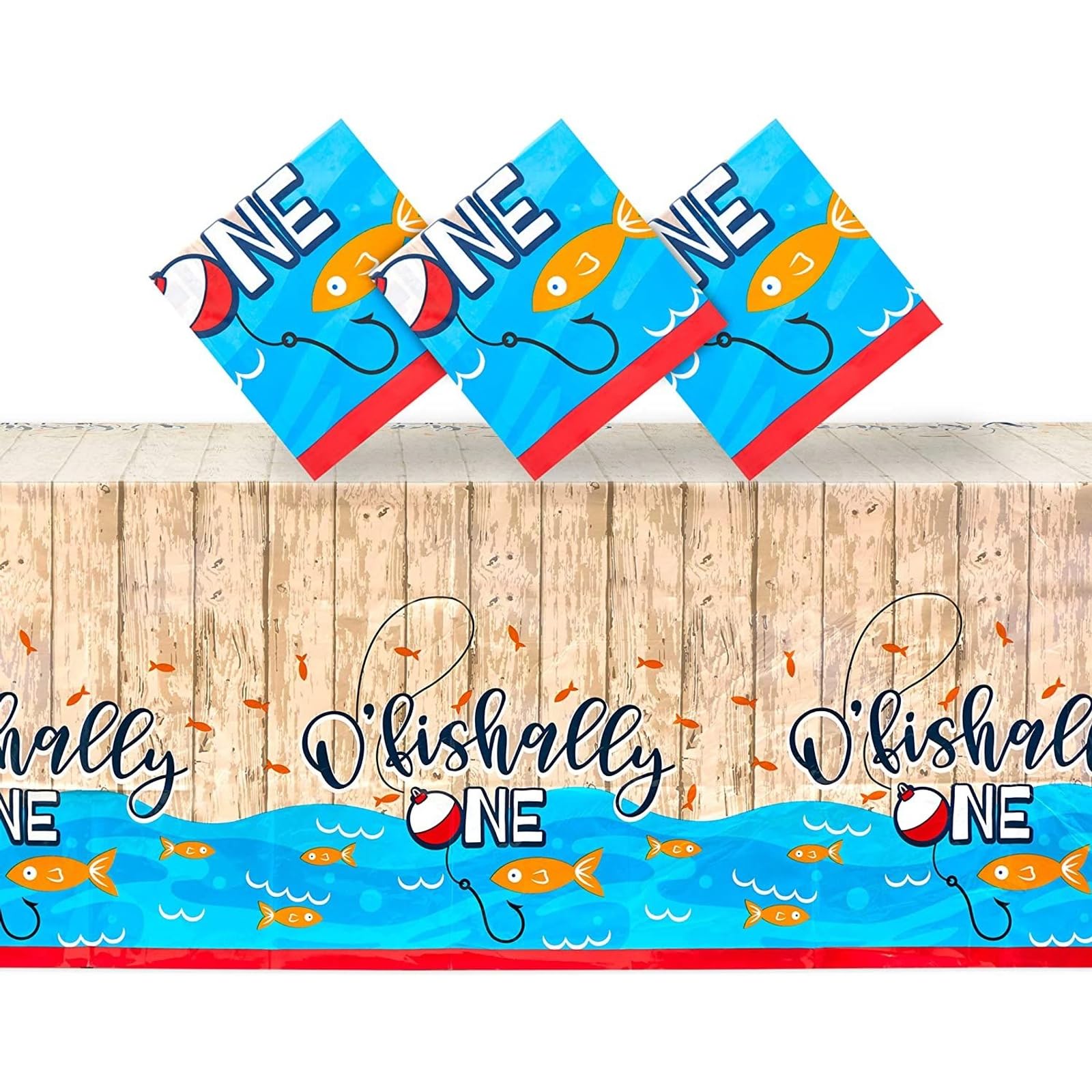 BLUE PANDA O'fishally One Tablecloth for 1st Birthday Party, Table Cover (54 x 108 in, 3 Pack) - Ofishally One Birthday Decorations