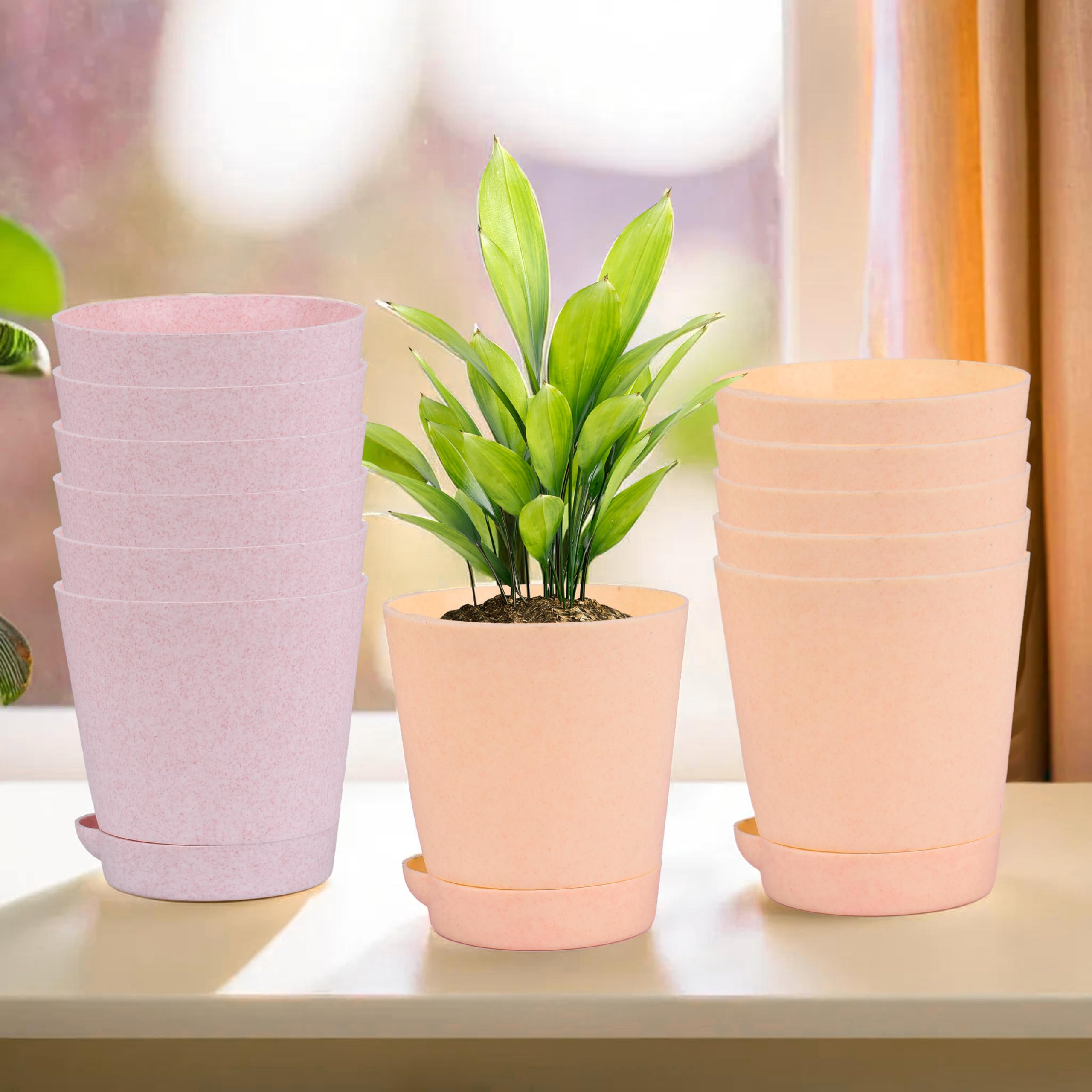 Kuber Industries Pack of 12 Flower Pot | Flower Pot for Living Room-Office | Planters for Home-office-Lawns & Garden D?cor | Self Watering Flower Planters Pots | Marble Titan | 4 Inch | Pink & Peach (B0CYPLQ4DV) Amazon Price History, Amazon Price Tracker