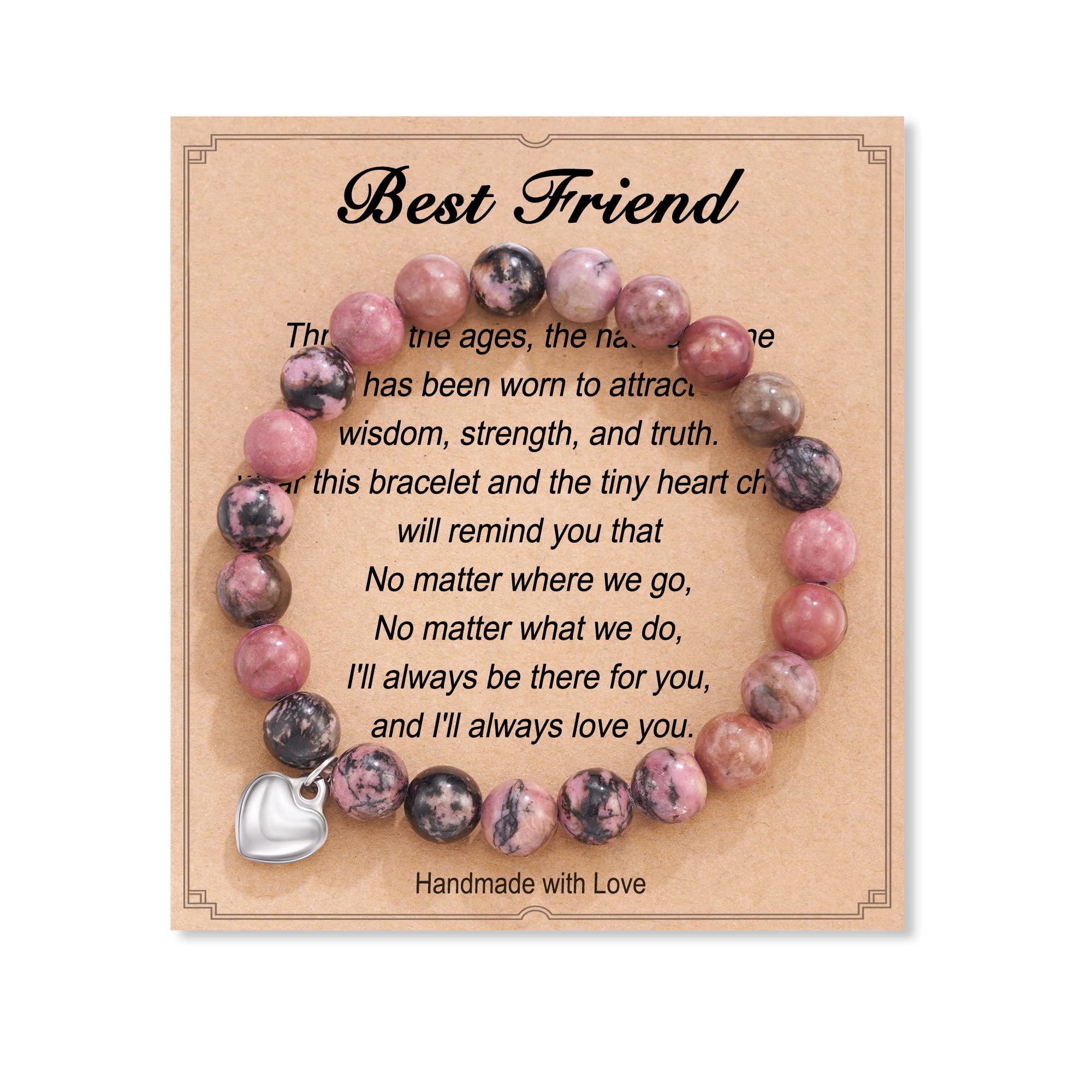 HGDEERNatural Stone Friendship Bracelet, Meaningful Gifts for Women Girls with Gift Message Card, Stone, no gemstone