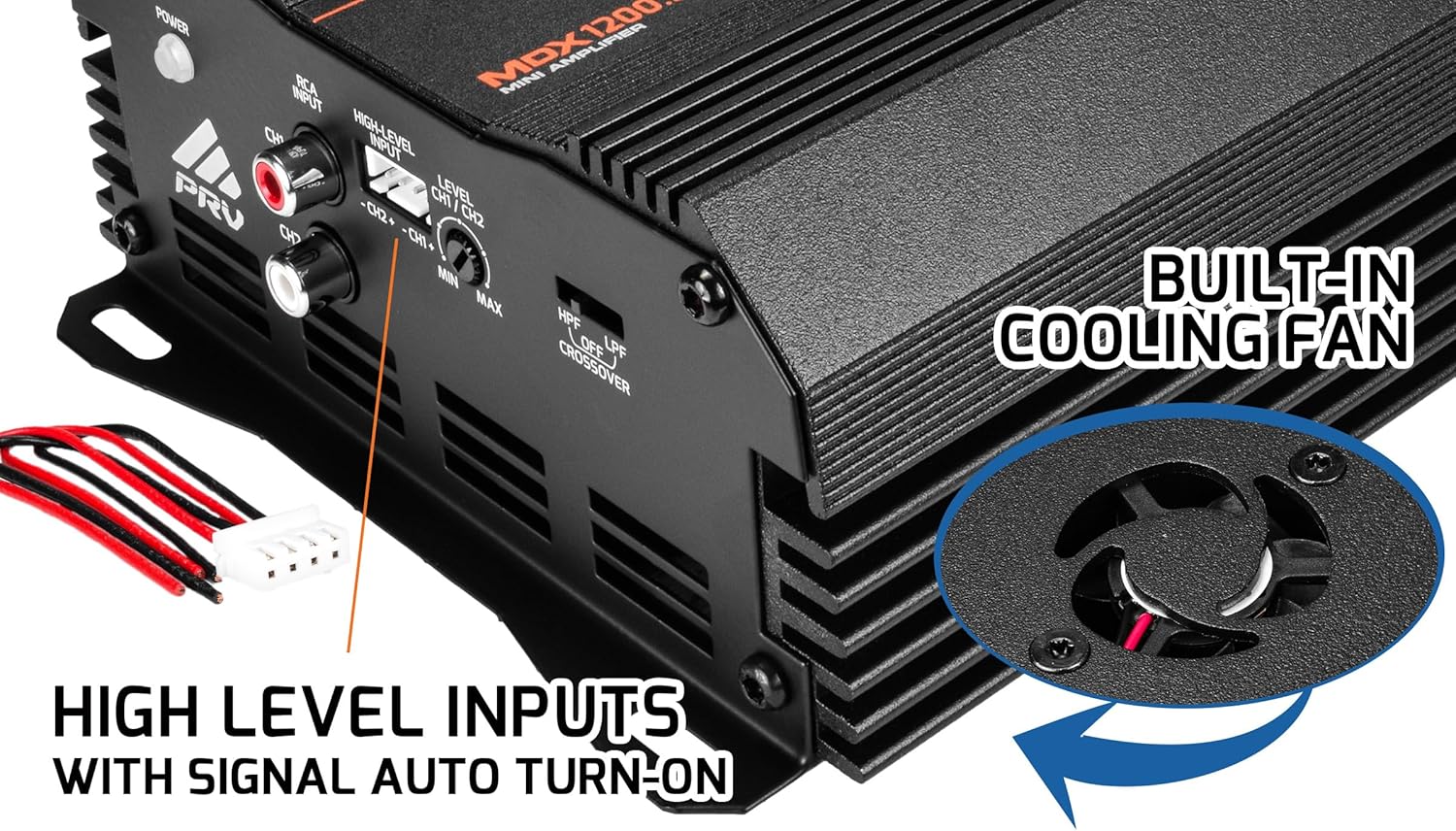 PRV Audio MDX1200.2 2 Ohm Mini 2 Channel Car Audio Amplifier 2X 600 Watts RMS at 2 Ohm - Bridged 1CH 1200 Watt at 4 Ohm for Powersports, Motorcycles, ATV, for High Power Stereo Speaker Systems - Image 5