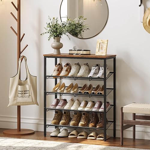 Miniatura 2 de Zapatero para armario, organizador de zapatos de 5 niveles para entrada, estante de zapatos con estantes de almacenamiento y parte superior