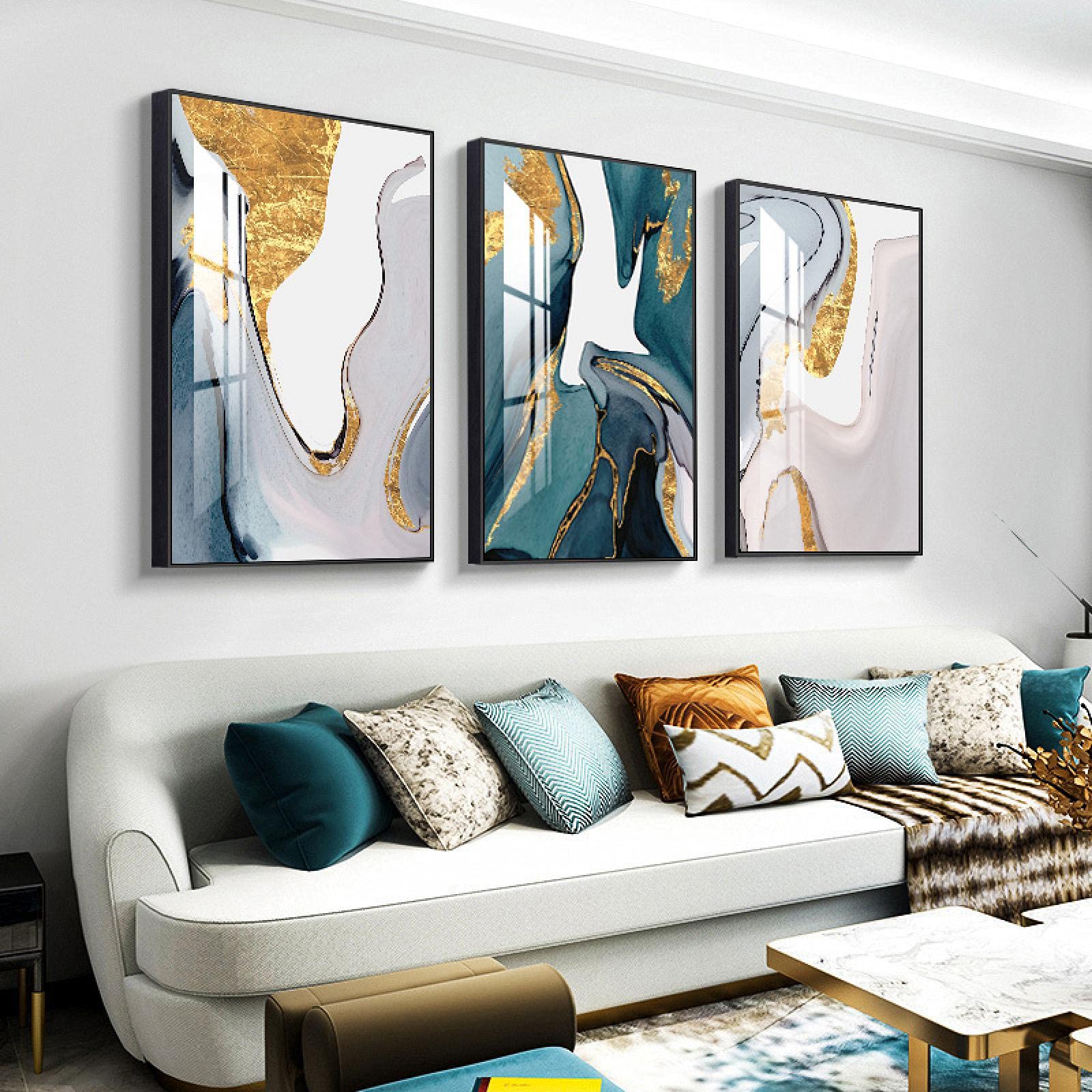 Toile art moderne feuille d'or rivière bleu 3 pièces 40x60cm - 8