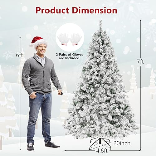 Miniatura 6 de GOFLAME Árbol de Navidad preiluminado de 7 pies, árbol de Navidad artificial con bisagras con 450 luces LED, soporte de metal, 3 minutos de forma