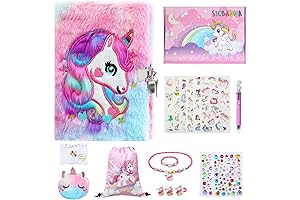Unicorn Diary for Girls with Lock, Tie-Dye Fuzzy Journal Set and Stationery Gift Set