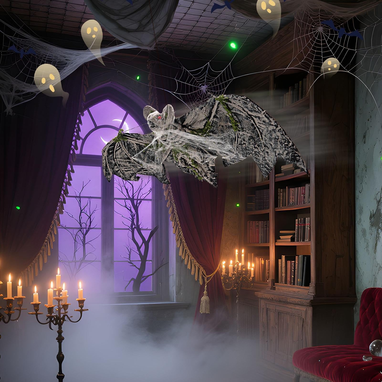 Genérico Murciélagos Halloween para Exterior Decoración con telaraña | Grandes de Murciélagos Falsos para Propietarios, Casa Embrujada, Porche, Jardín, Patio, Escuela, Oficina,