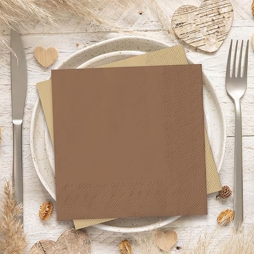 Miniatura 6 de Whaline Paquete de 150 Servilletas Marrones de 6.5 x 6.5 Pulgadas, Servilletas de Papel Desechables de 3 Colores con Tema Marrón de Otoño,