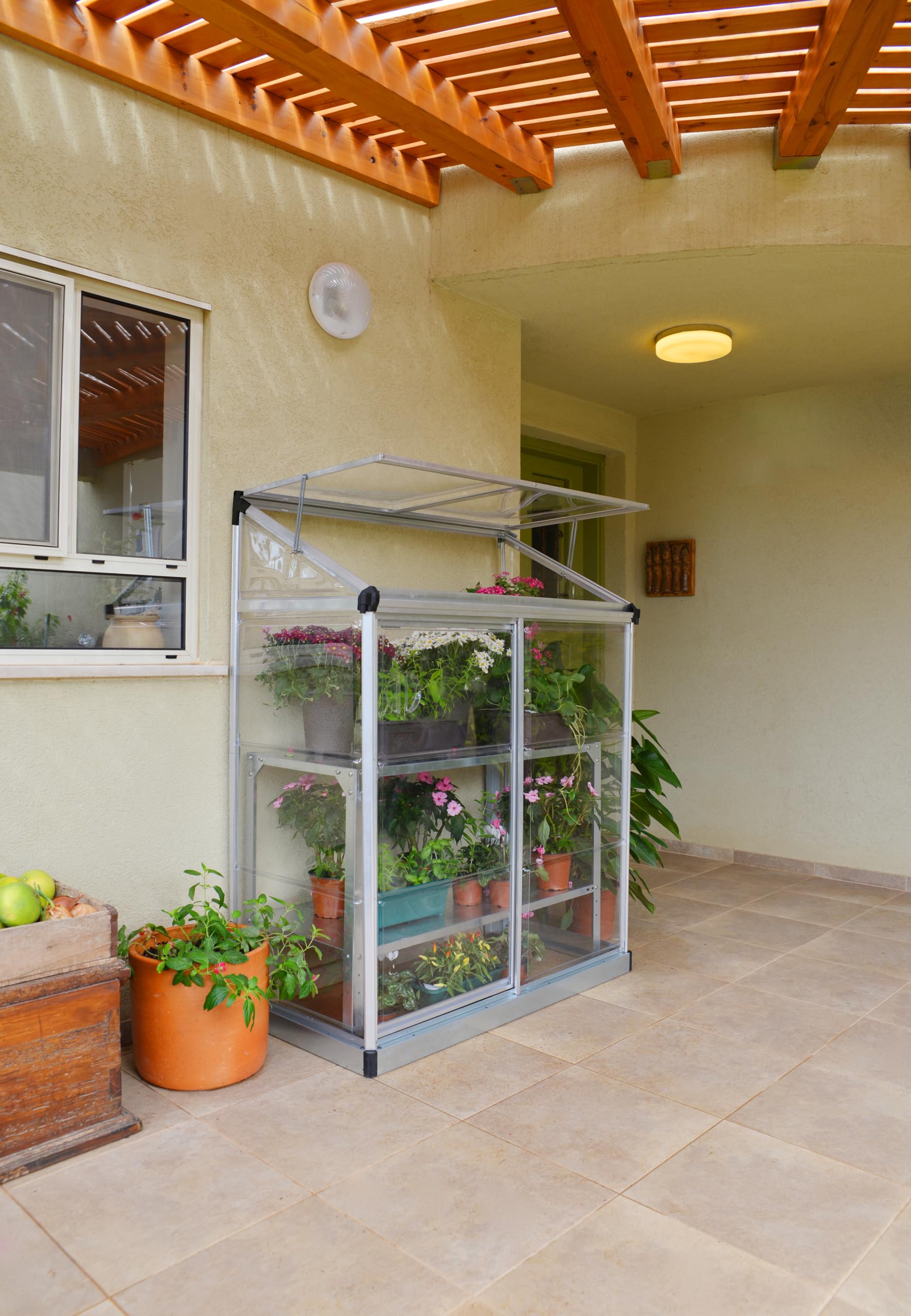 Canopia by Palram Lean To 4x2 Anlehngewächshaus 125x63.5cm Silber Aluminiumrahmen mit Transparent Polycarbonatplatten