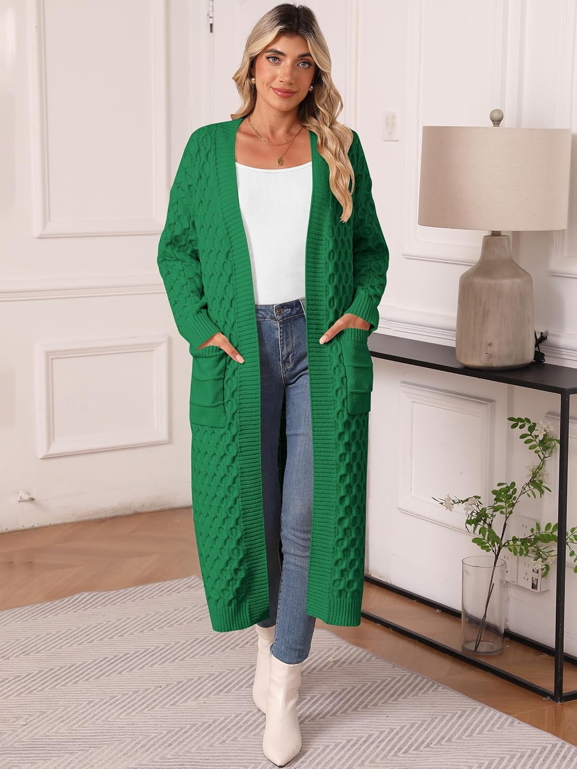 Womens Long Cardigan Sweaters Fall Open Front Coat Long Sleeve Cable Knit Maxi Outerwear Trendy Jacket Clothes - Image 3