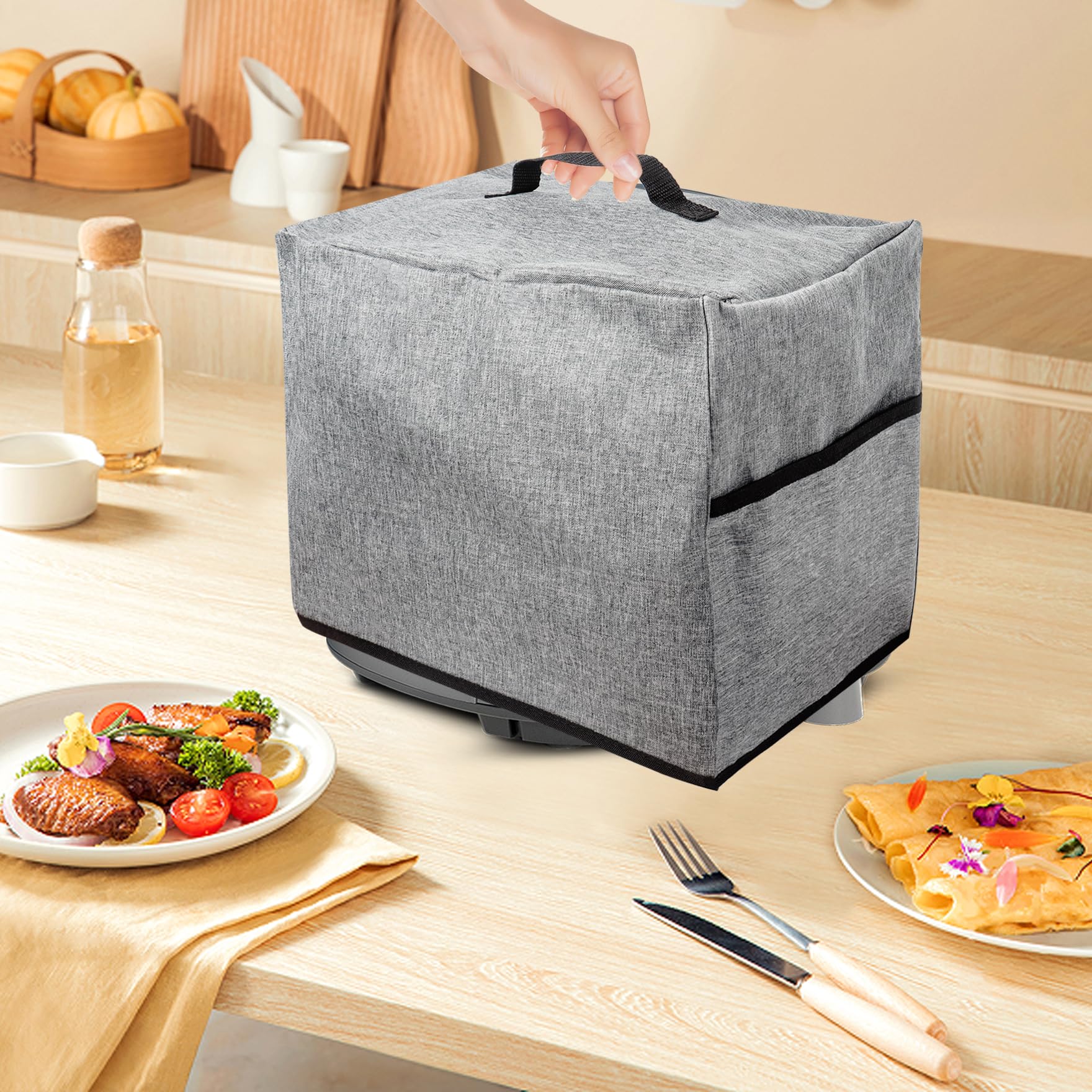 Klmnop Air Fryer Dust Cover, Waterproof Air Fryer Cover with Accessory Storage Pocket, Small Kitchen Appliance Covers for Air Fryer(Grey)