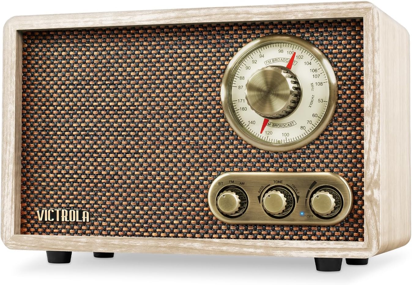 Victrola Willow – Retro Wood Bluetooth Radio with Built-in Speakers: Elegant & Vintage Design, Rotary AM/FM Tuning Dial, Bass & Treble Control, Wireless Streaming (Natural)