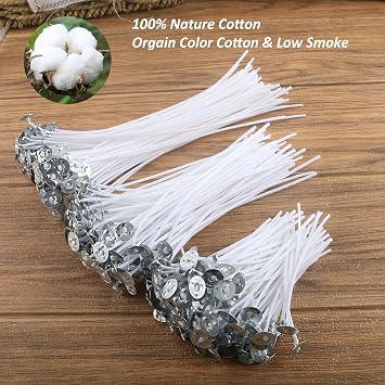 Milivixay キャンドル作り用品 606ピース、コットン芯300個、キャンドル芯ステッカー300枚、木製キャンドル芯ホルダー6個 - ワックスでコーティングされた芯、キャンドル作り用コットン芯キット。