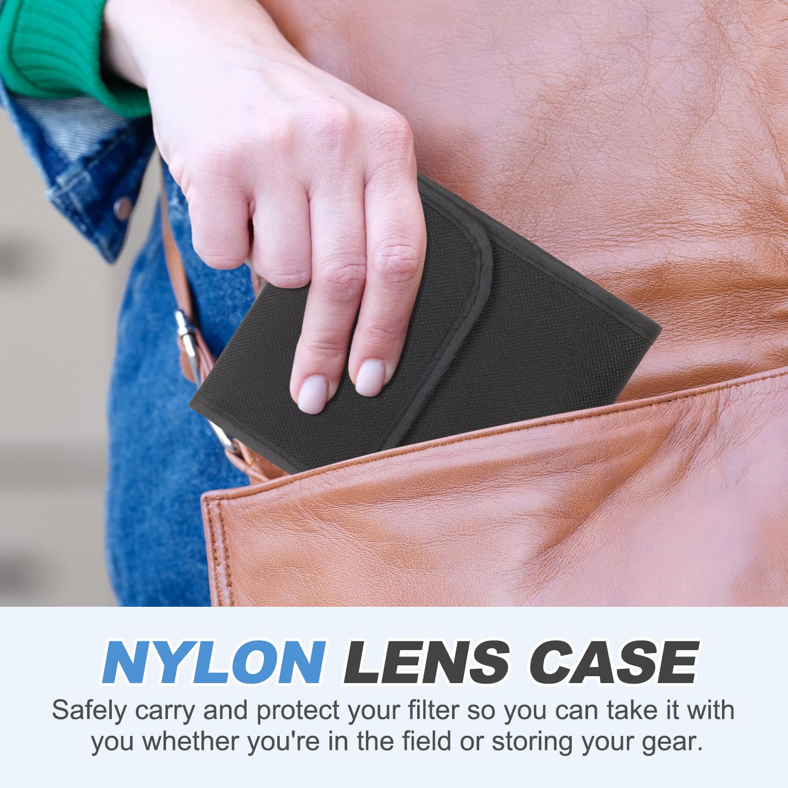 PATIKIL Estuche para Filtros De Lente De 49 mm, 2 Piezas Bolsa De Transporte para Filtros De Cámara con 12 Bolsillos, Funda Protectora De Nylon Antigolpes, Negro