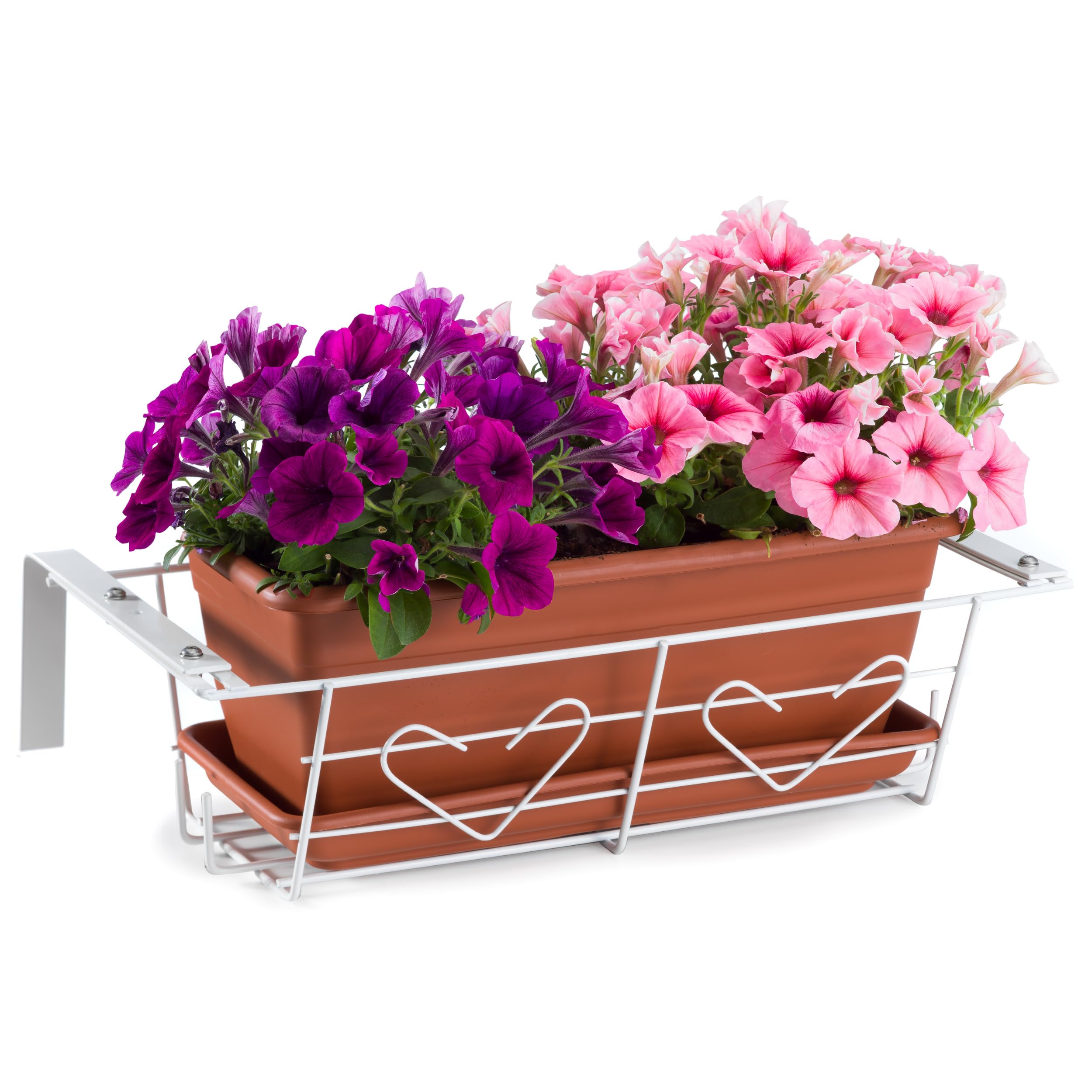 ANDRYS Portavaso da Fiori per Vasi da 50cm Struttura Regolabile (Bianco) | Fioriera da Balcone ed Esterno, Porta Vaso in Acciaio Resistente Verniciato