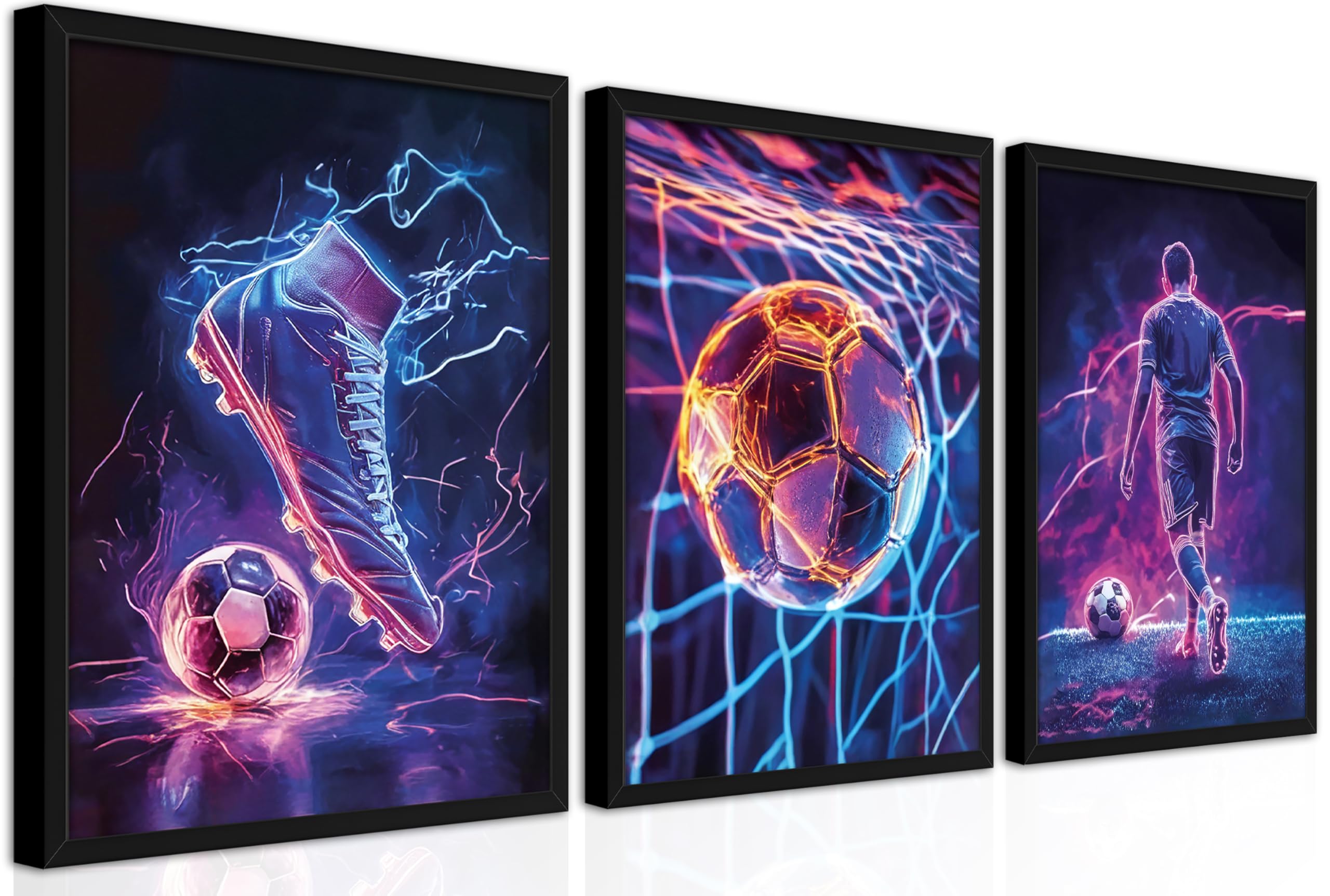 BGFCE Cool Soccer Gaming Wall Art Posters Set of 3, Neon Video Gamer Canvas Pictures, Colorful Soccer Game Painting Prints for Boys Room, Gaming Room Decor for Kids Gamer Room 12x16 inch Unframed
