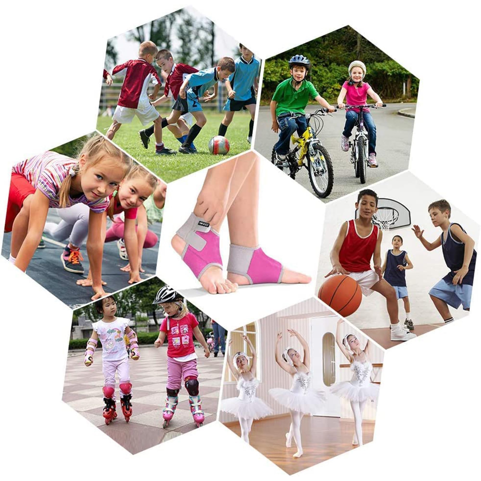 Bandage de Cheville d'enfants 1 Paire Ajustable Attelle de Cheville Protect Élastique Les Enfants Soutien de la Cheville pour Football Basketball Cyclisme Course à Pied Danse Protège Cheville Rose/M