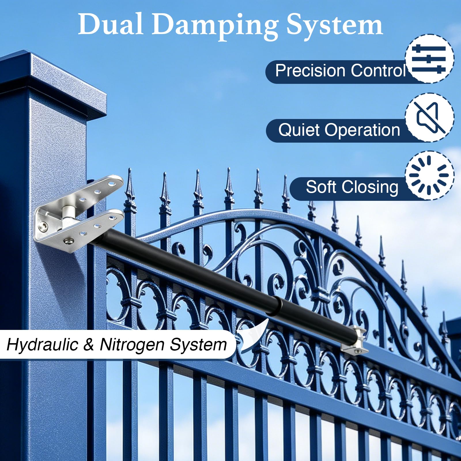 Hydrauliczny samozamykacz drzwi, automatyczny samozamykacz, brama ogrodowa do średnich i dużych bram z metalu i drewna, podwójny system amortyzacji, cichy samozamykacz do bram ogrodowych i wjazdowych