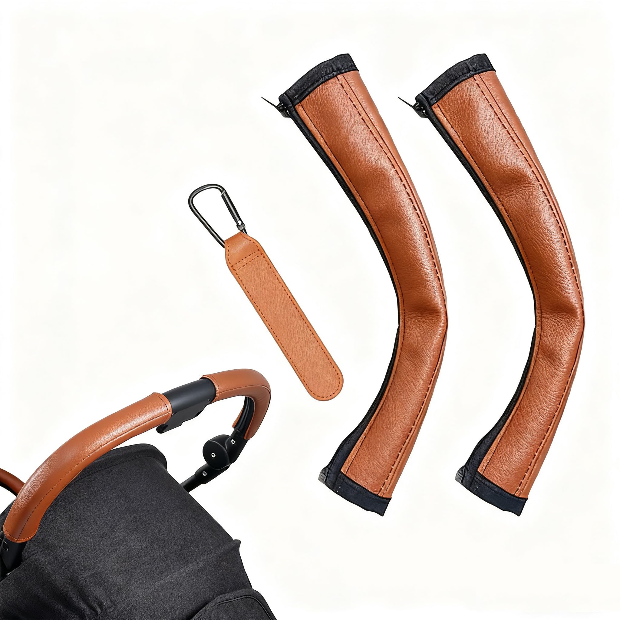 2 Piezas cubierta barra cochecito bebé,Manilllar de Carretilla Fundas Protectora Universal Protección de la Barra de Agarre de Cuero PU Desmontable para Manillar de Cochecito Doble Resistente y Cómoda