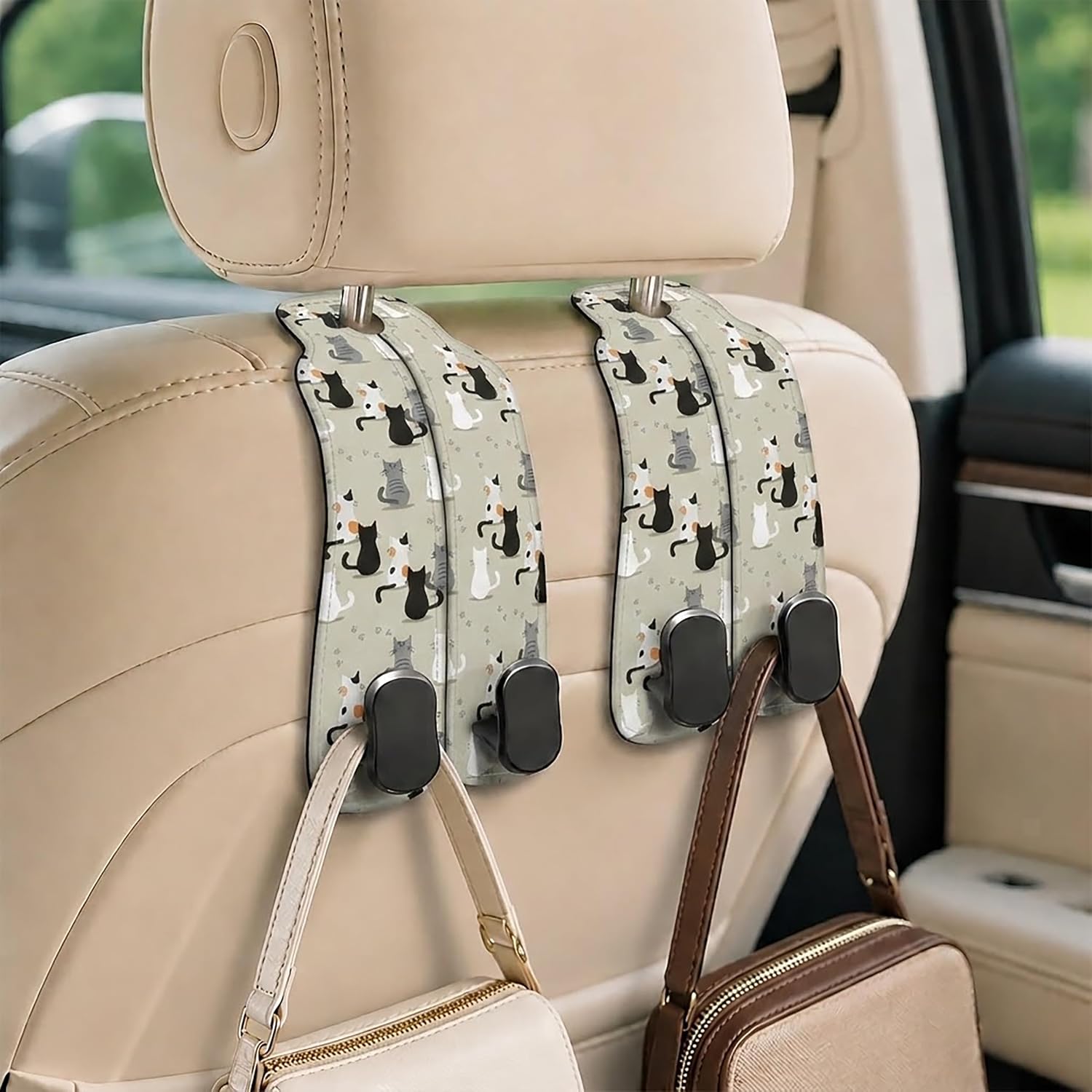 Cute Cat Car Seat Headrest Hooks for Purses & Bags