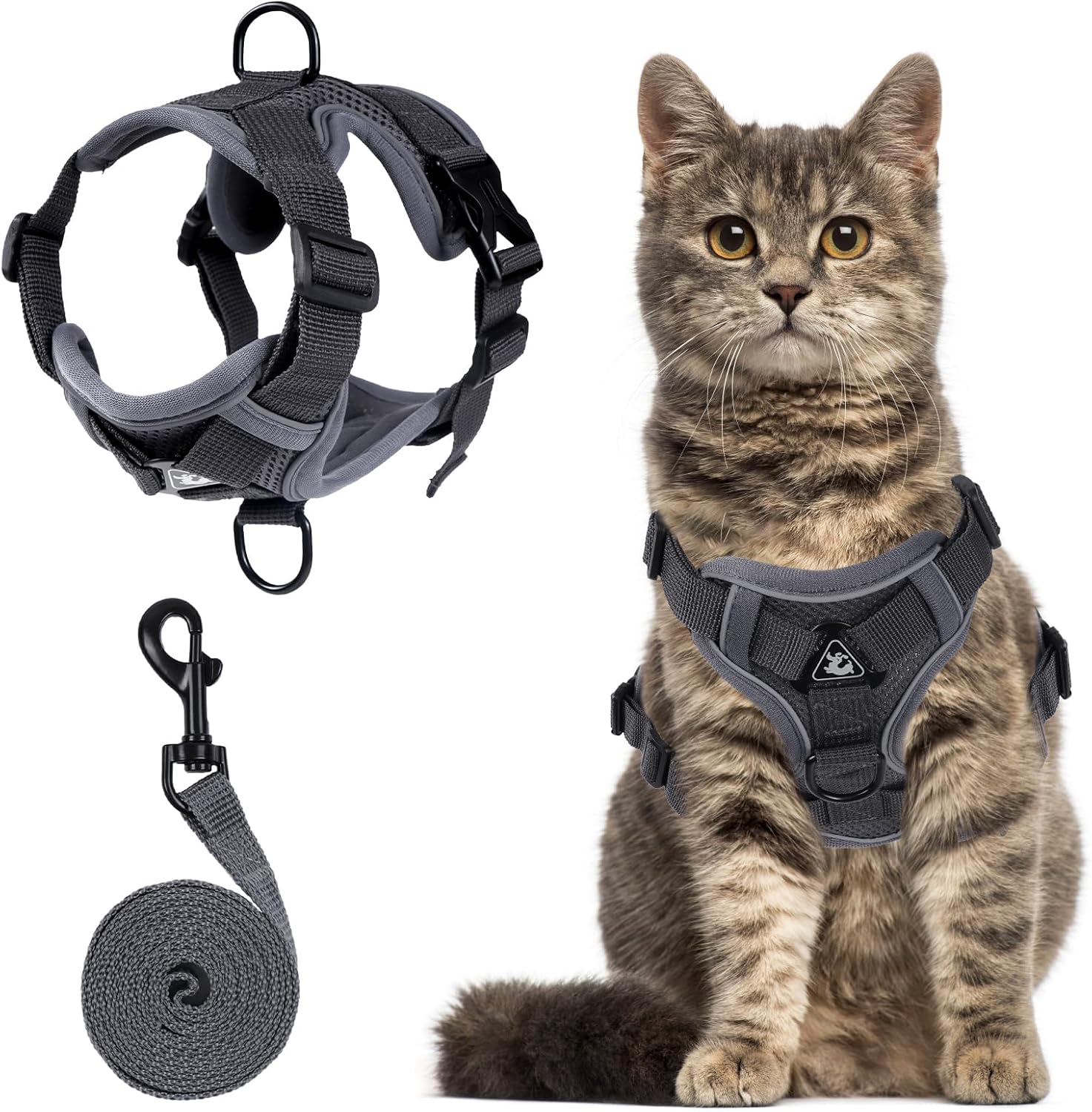 Peitoral e coleira para gatos, jaqueta de malha respirável e antiescape, ajustável e macia para andar ao ar livre (P, cinza) Peitoral e coleira para gatos, jaqueta de malha respirável e antiescape, ajustável e macia para andar ao ar livre (P, cinza)