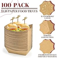 Vista 3 de Ocmoiy Bandejas de papel de 1 libra para alimentos, paquete de 100 soportes para botes de comida de estraza resistentes, bandejas desechables