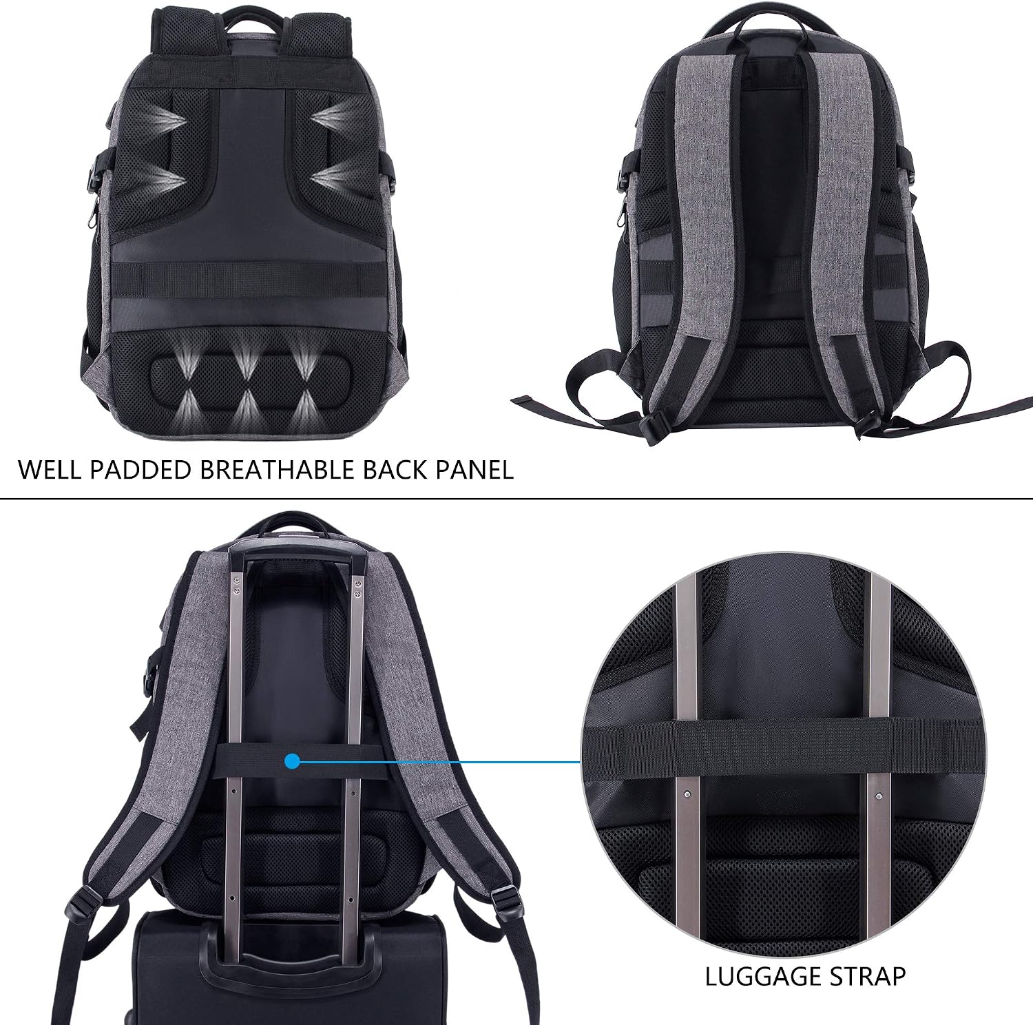 KROSER Laptop Backpack 15.6 Inch Ultra Light Computer Backpack Stylish Water-repellent College Backpack with USB charging Port & Headphone Interface for Work/Travel/Business-Grey