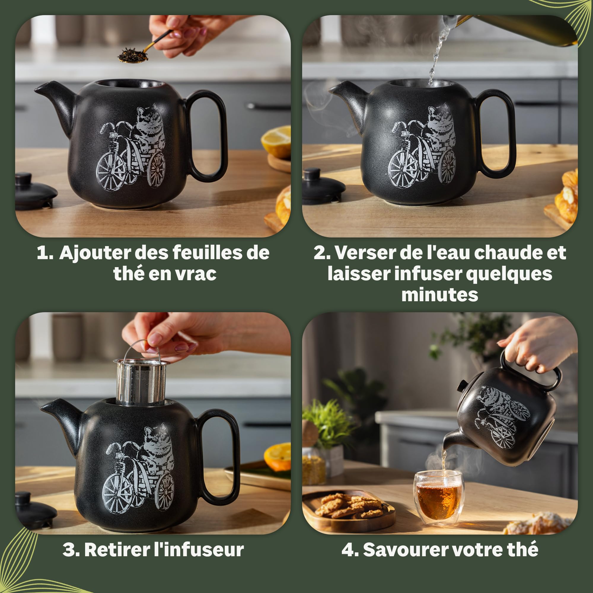YC Yang Chai Théière avec Réchaud - Céramique Noir Mat 1,3L - Théière avec Infuseur - Artisanale, Antigoutte & Résistante à la Chaleur - Chaleur longue Durée - YC GATOLO