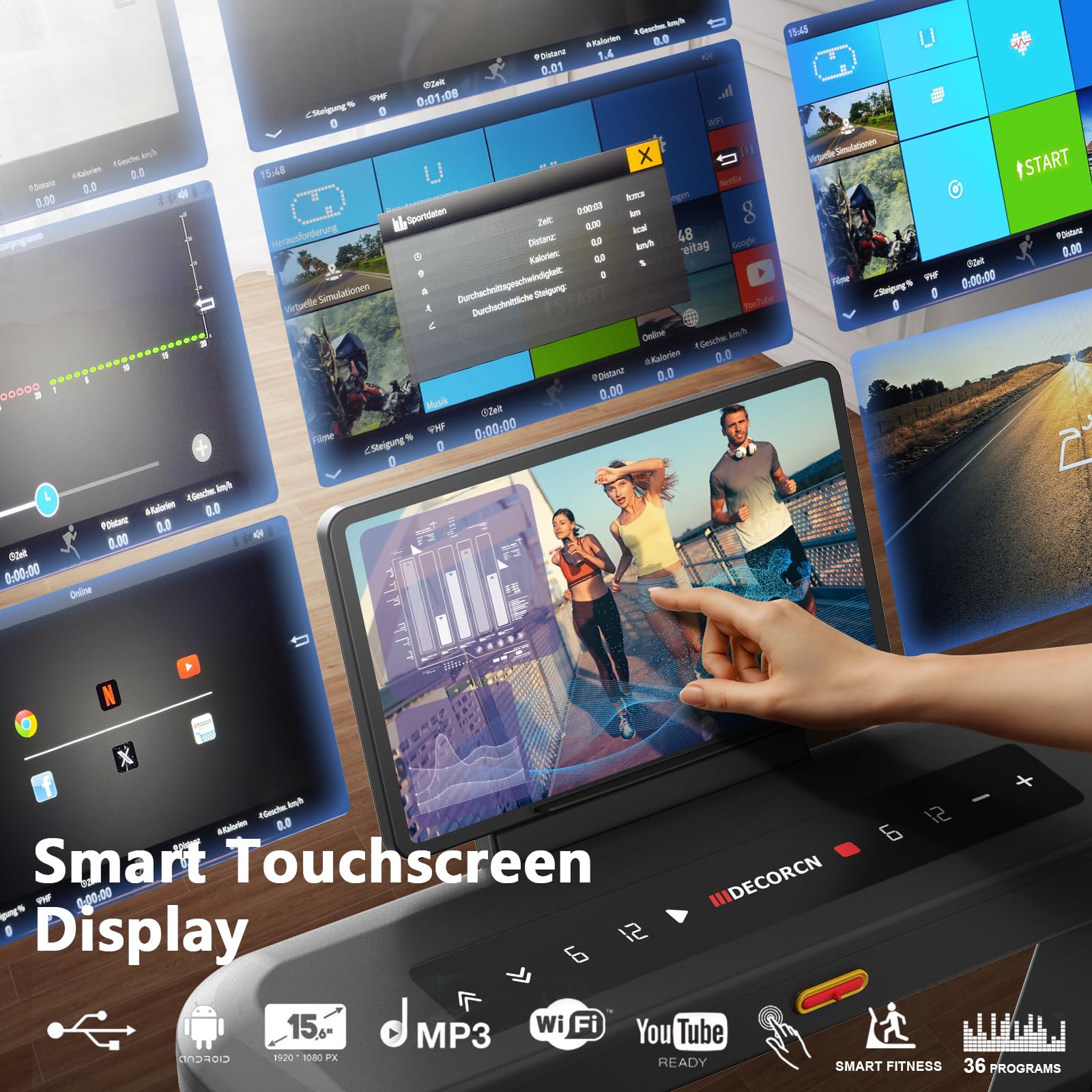 Profi Laufband für Zuhause Klappbar, Laufbänder mit Steigung, Leiser Motor, Treadmill for Home mit Große Lauffläche, WiFi, Bluetooth, APP, für Marathon-Training, Deutsche Qualitätsmarke