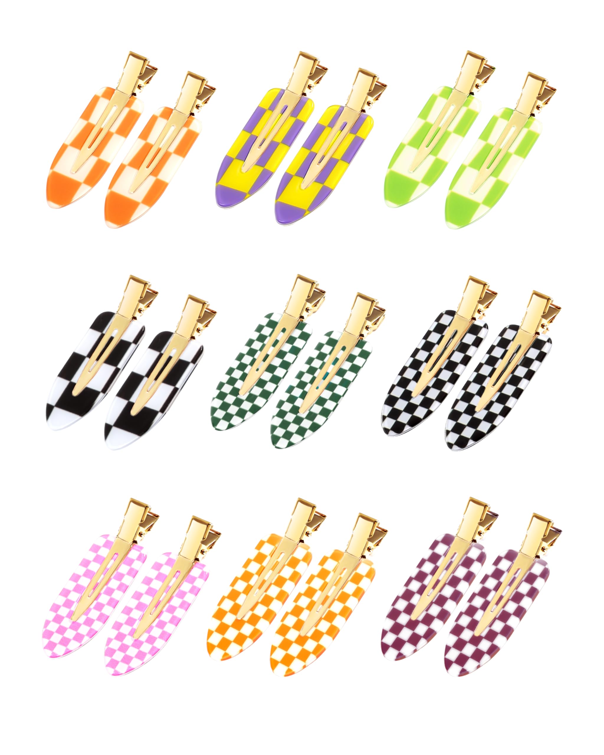 No Crease Hair Clips, 18 Pcs Checkerboard No Bend Clips, Acrylic Resin Styling Makeup Creaseless Flat Clips for Women Girls