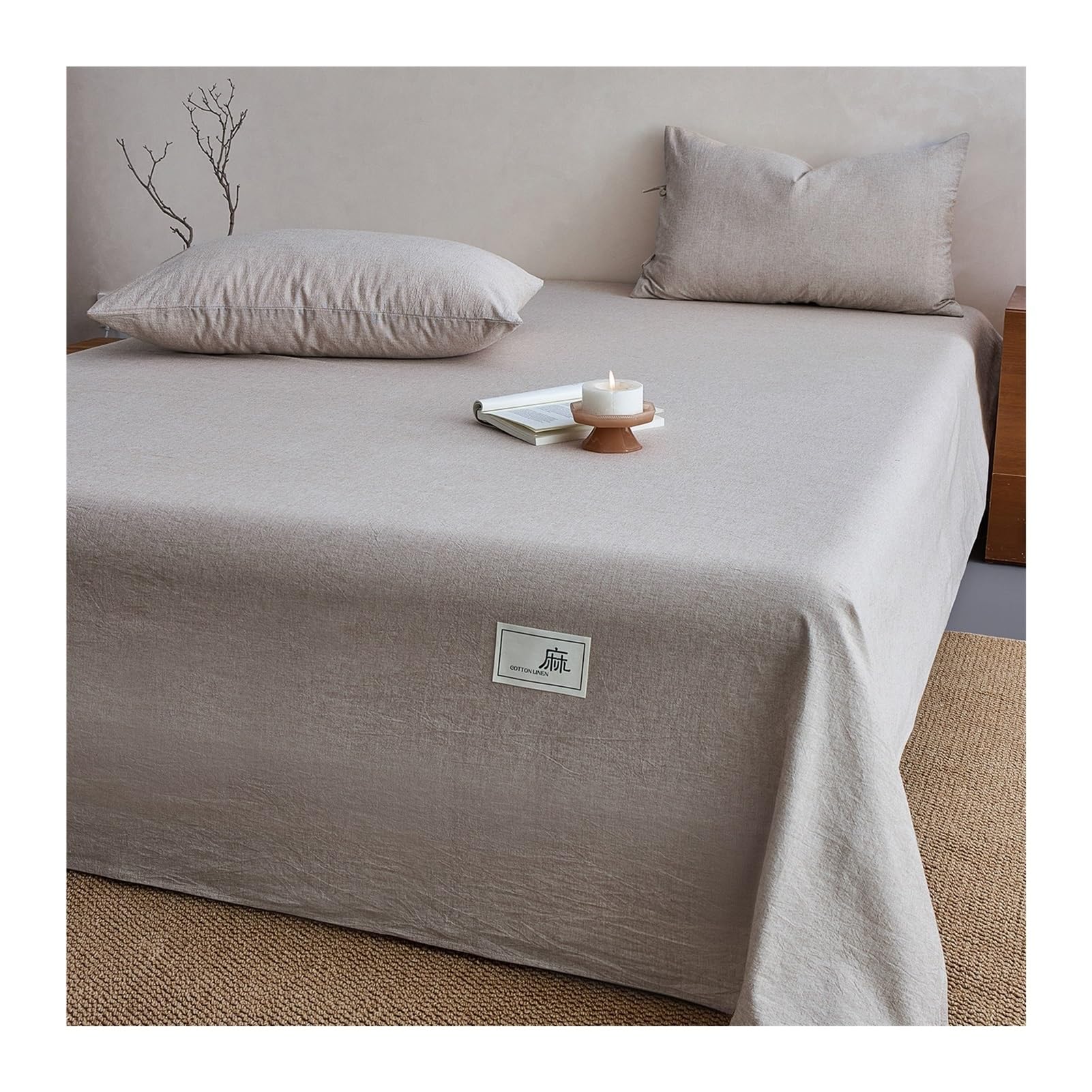 GBHMJU 100% Cotton Linen Flat Sheet A Class Soft Top Sheet for Sensitive Skin(Gray A,200x230cm+48x74cm x2)