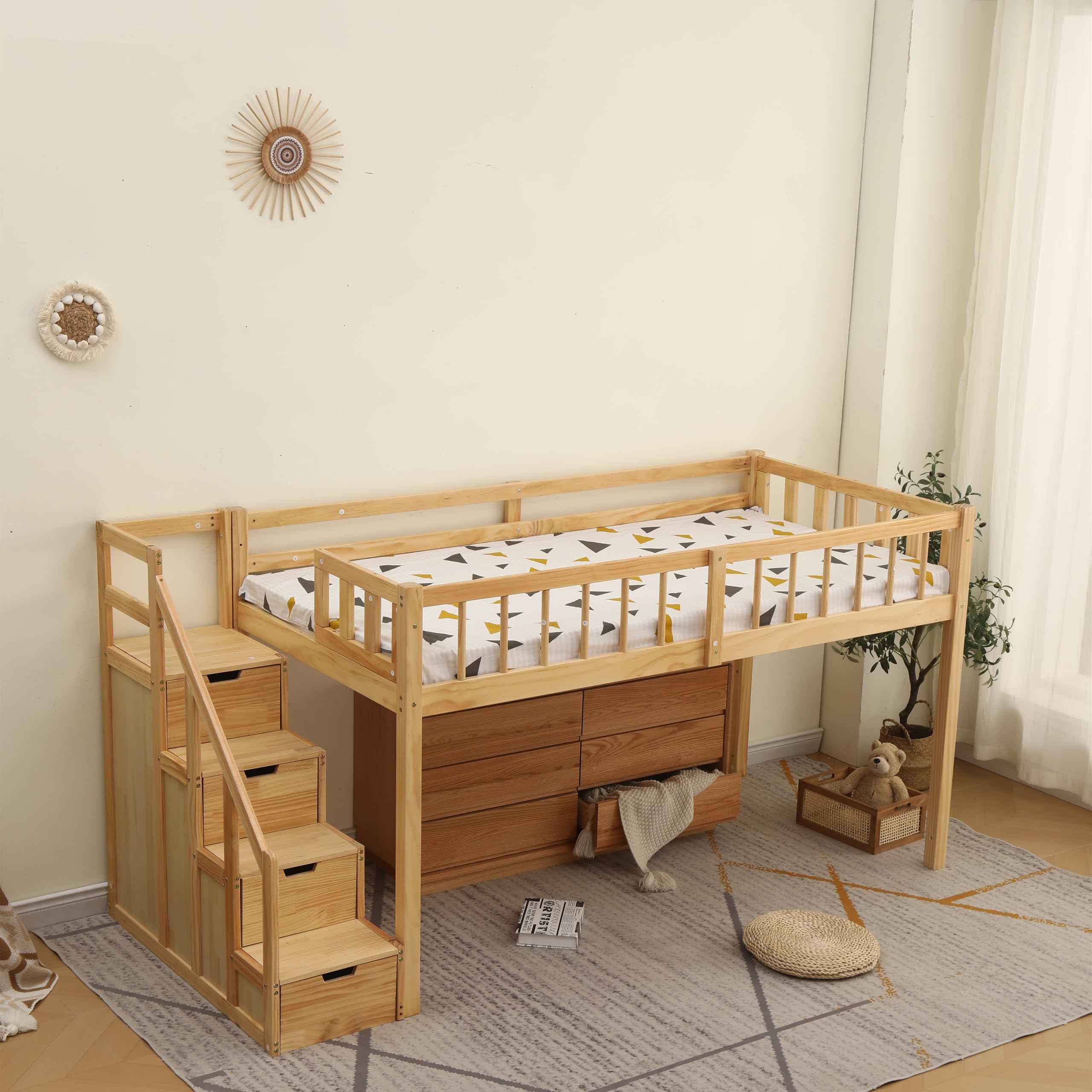 木製ロフトベッド階段付き子供用　千葉県引き取り限定 Amazon.co.jp: ロフトベッド 木製 階段付き【高さ120cmロータイプ・耐