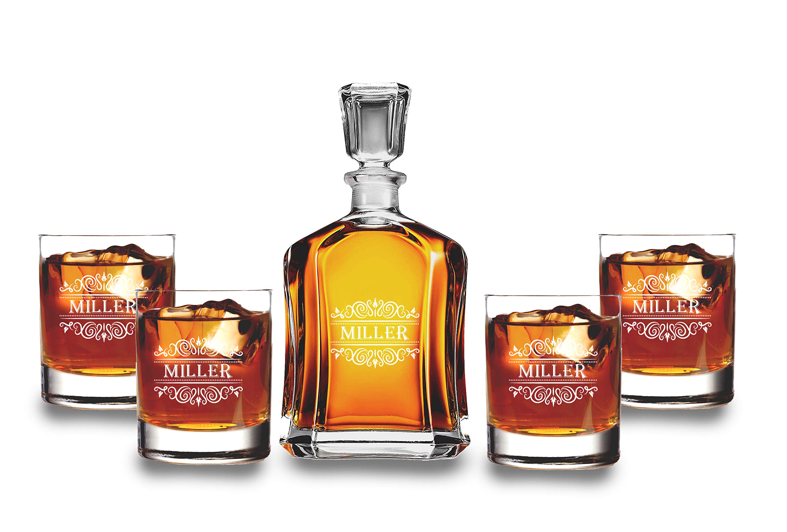 Krezy Case Personalized Decanter Set - Decanter for Groomsmen - Decanter with 4 Whiskey glasses - Anniversary, Engagement Decanter Set - Christmas Decanter