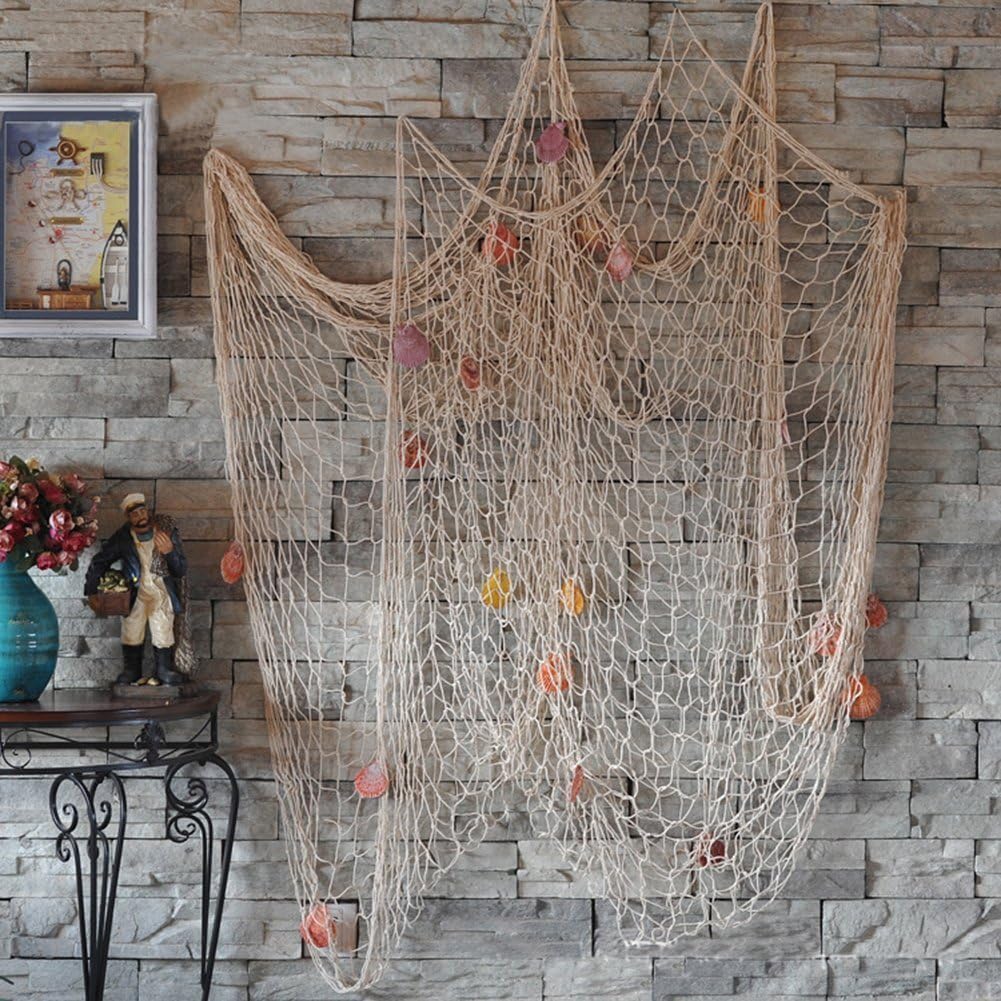 Dngdom Mediterranean Style Decorative Fishing Net with Shells, Pure Manual Weaving Craft & Hanging Decoration (White) by iHomie