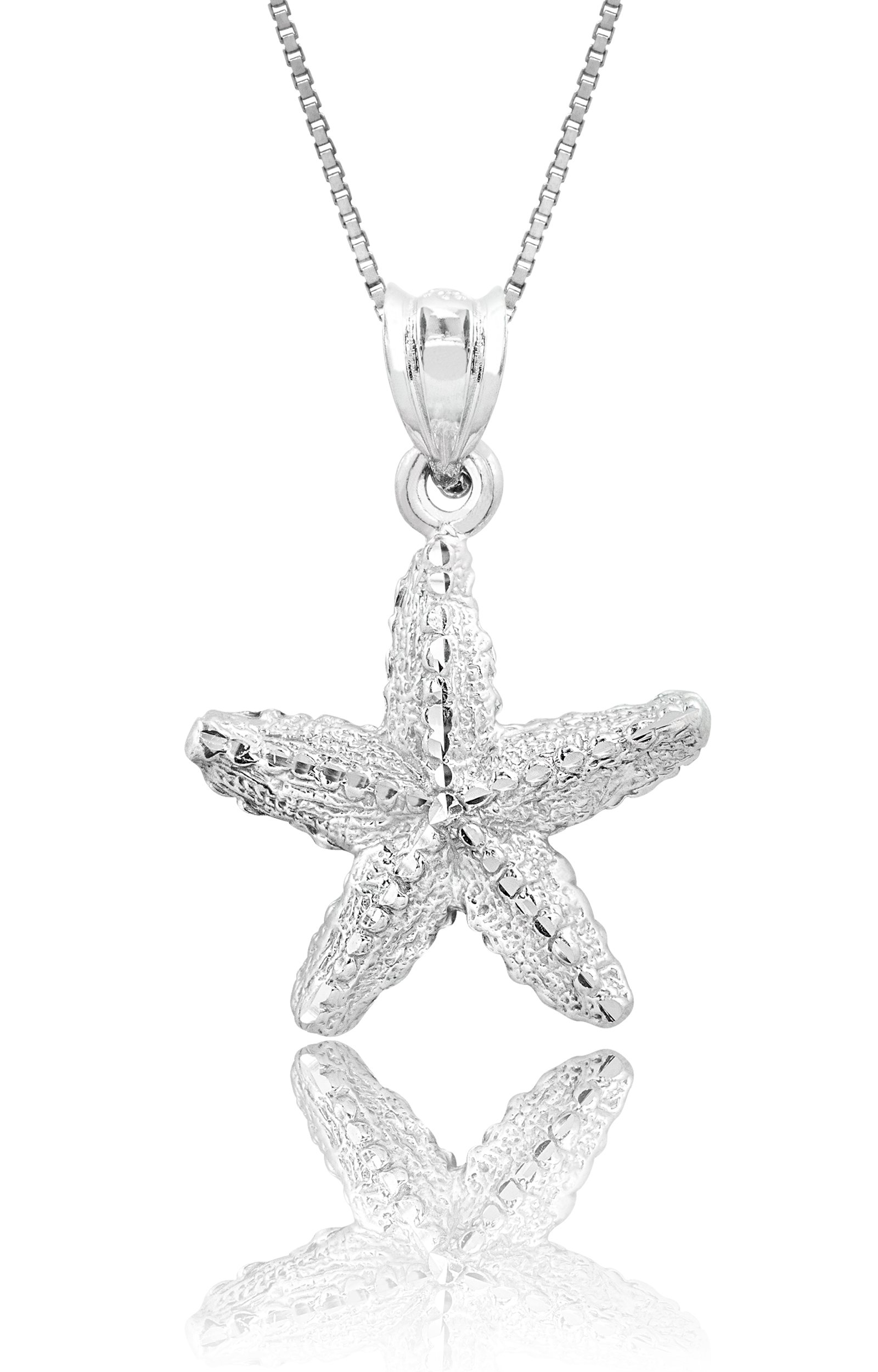 Sterling Silver Textured Starfish Necklace Pendant with 18" Box Chain