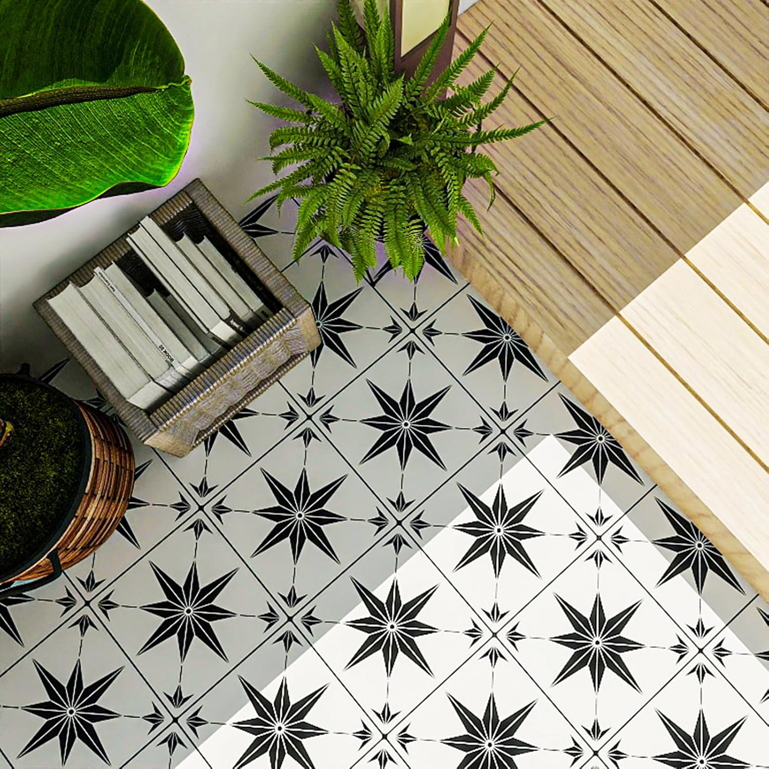 12x12 Inch Floor Stencils Tile Stencil, 4Pcs Furniture Wall Garden Floor Patio Bathroom Painting Floor Decor DIY Reusable